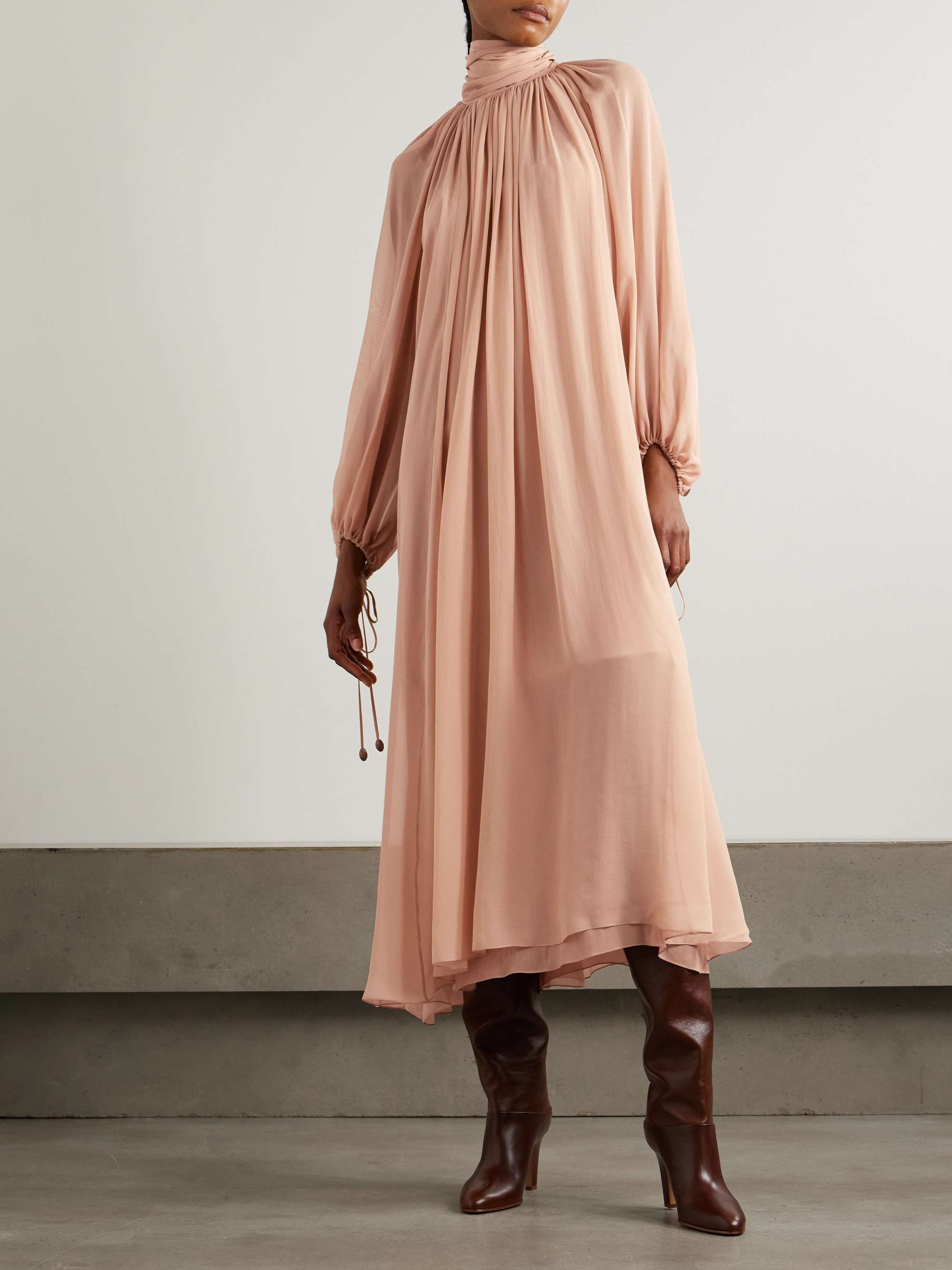 Pleated silk-georgette midi dress view