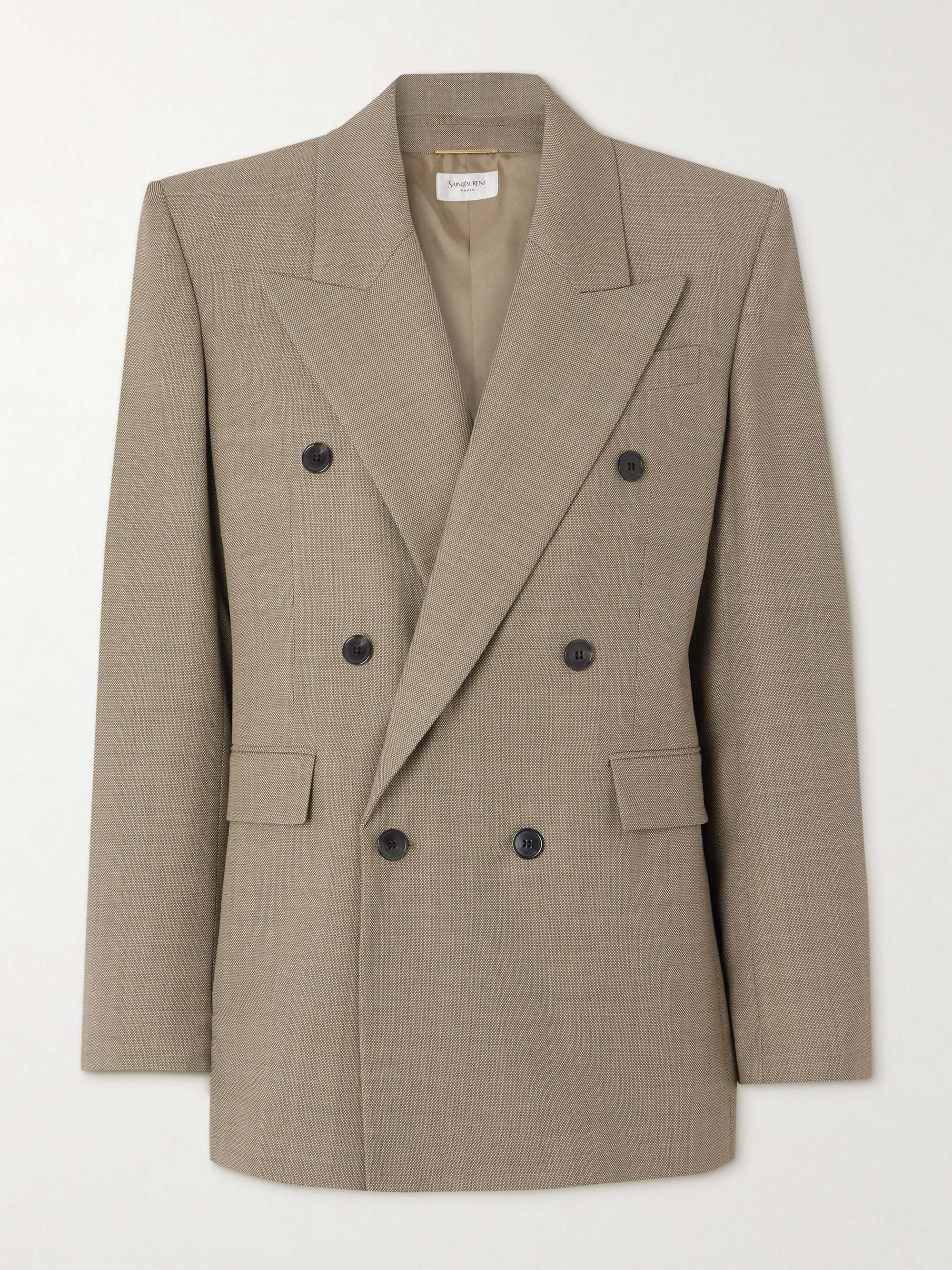 Double-breasted wool suit jacket view
