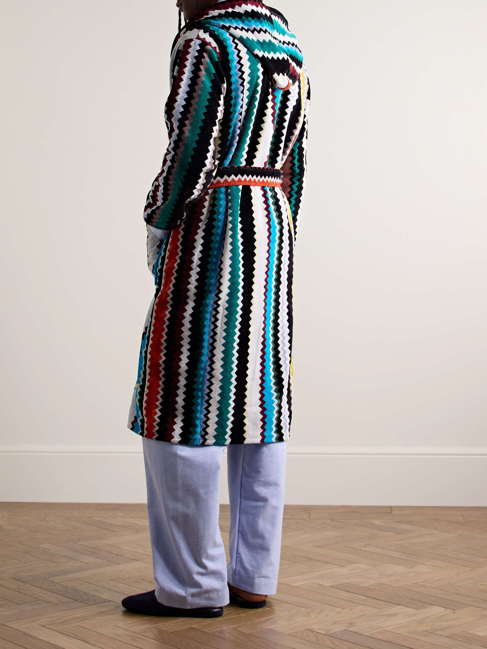 Curt Striped Cotton-Terry Jacquard Hooded Robe view