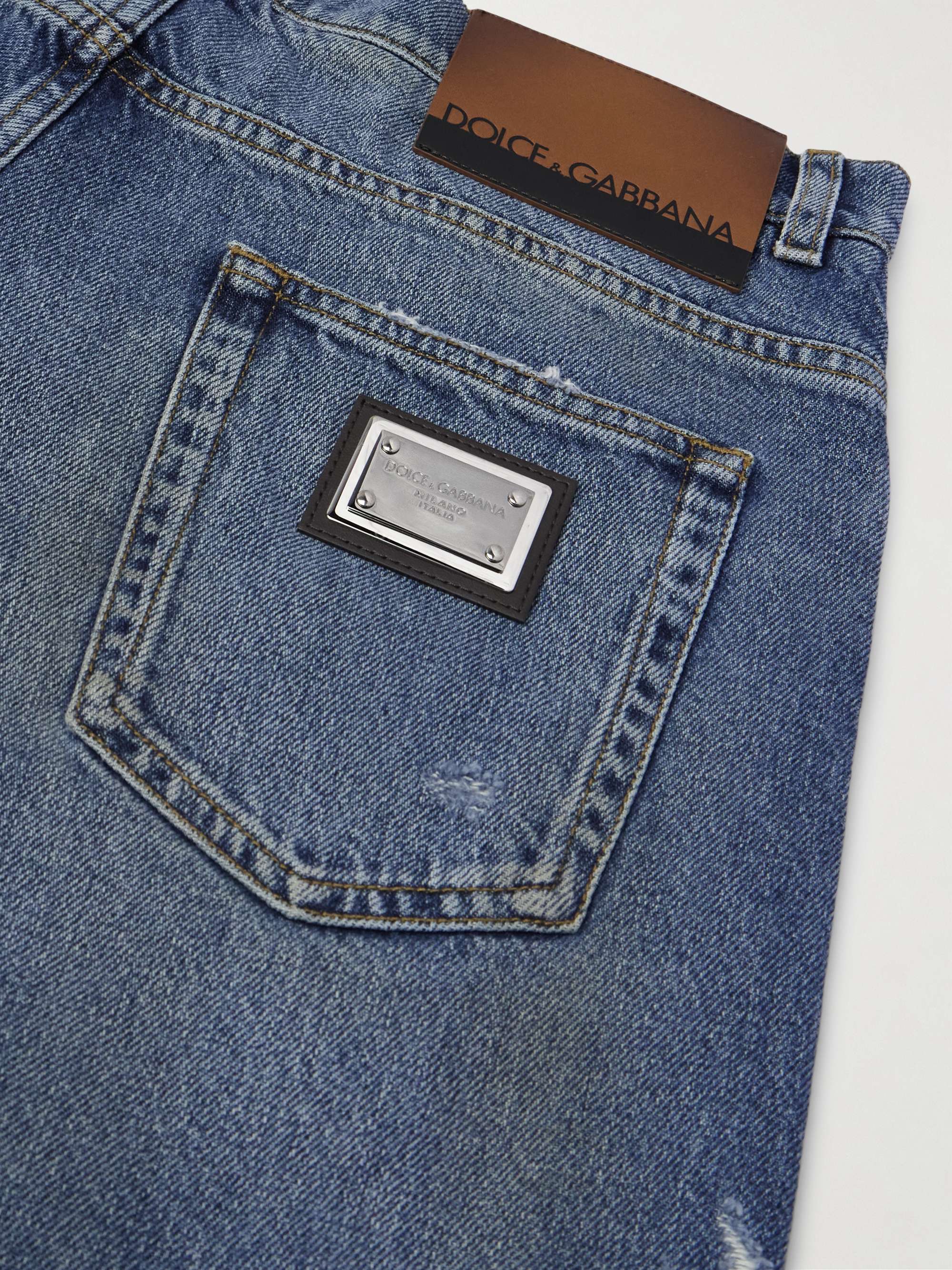Straight-Leg Logo-Appliquéd Distressed Jeans view