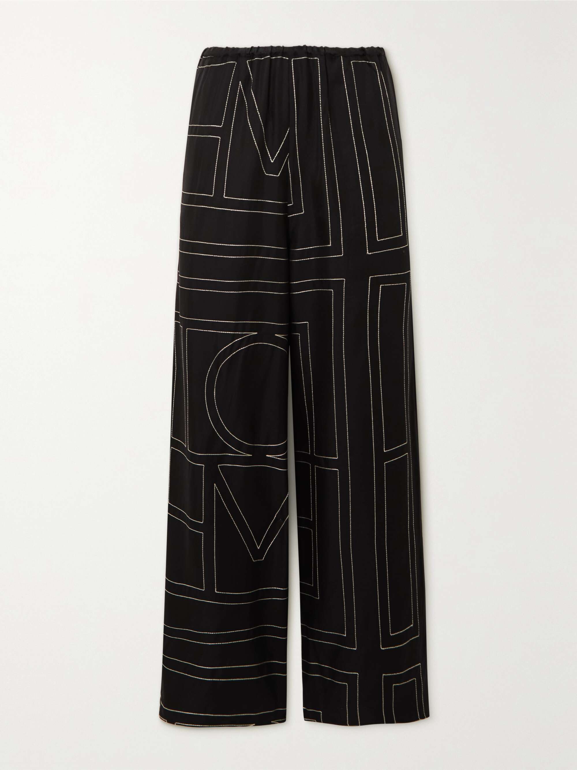 Embroidered silk-twill wide-leg pants view
