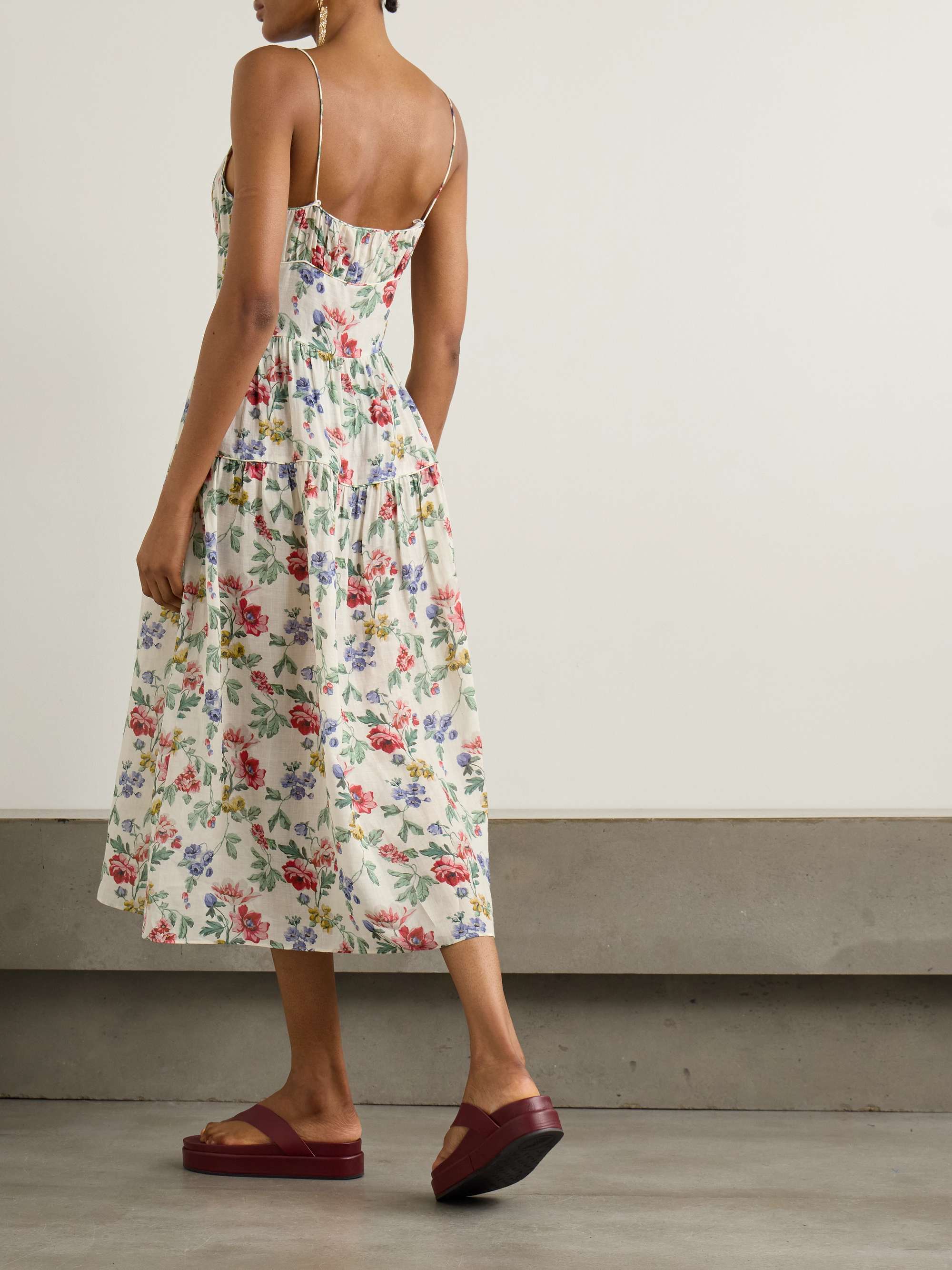 Benoit gathered tiered floral-print ramie midi dress view