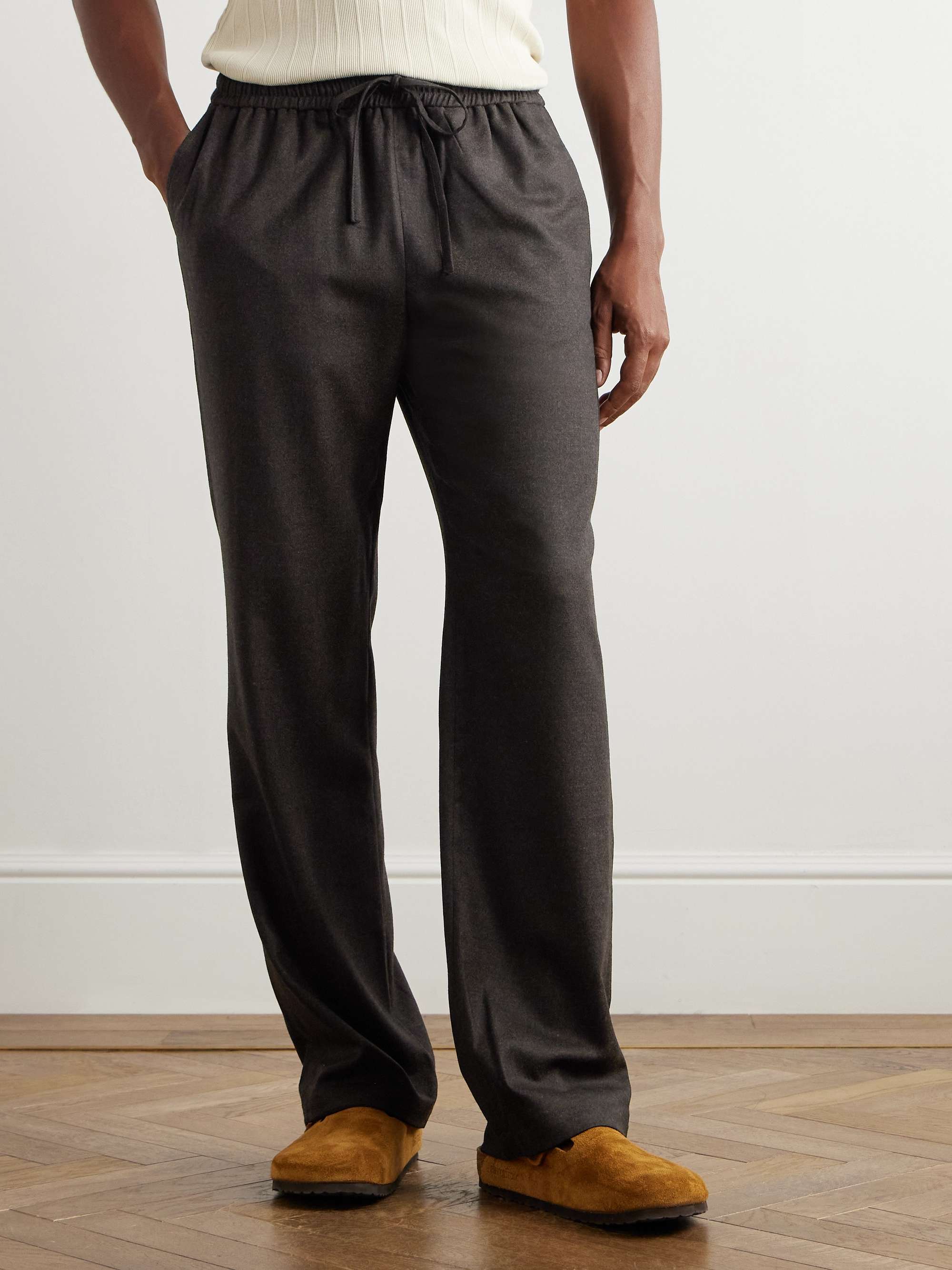 Tapered Super 130s Wool-Flannel Drawstring Trousers view