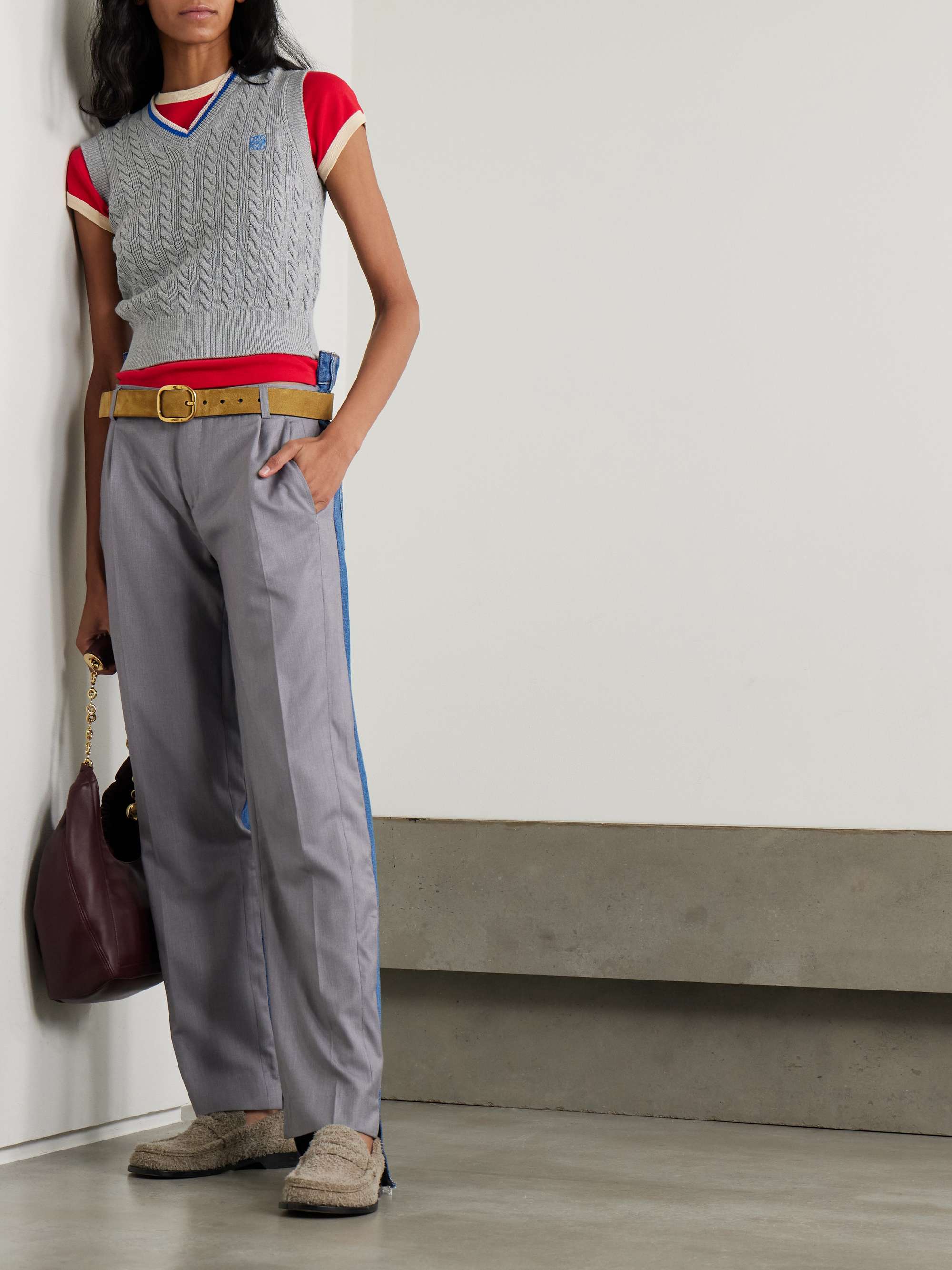Striped cable-knit cotton-blend vest view