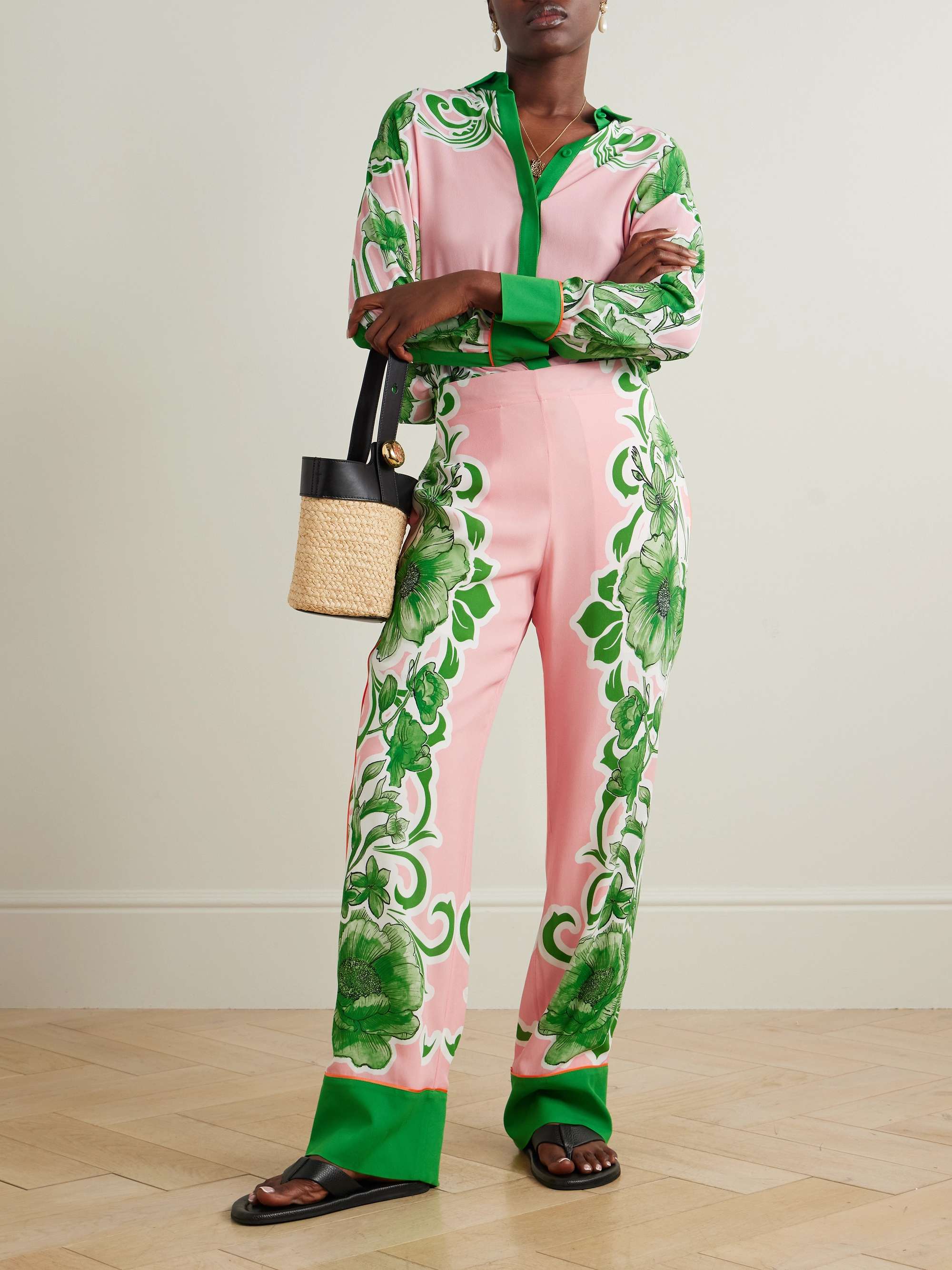 Havana floral-print crepe straight-leg pants view