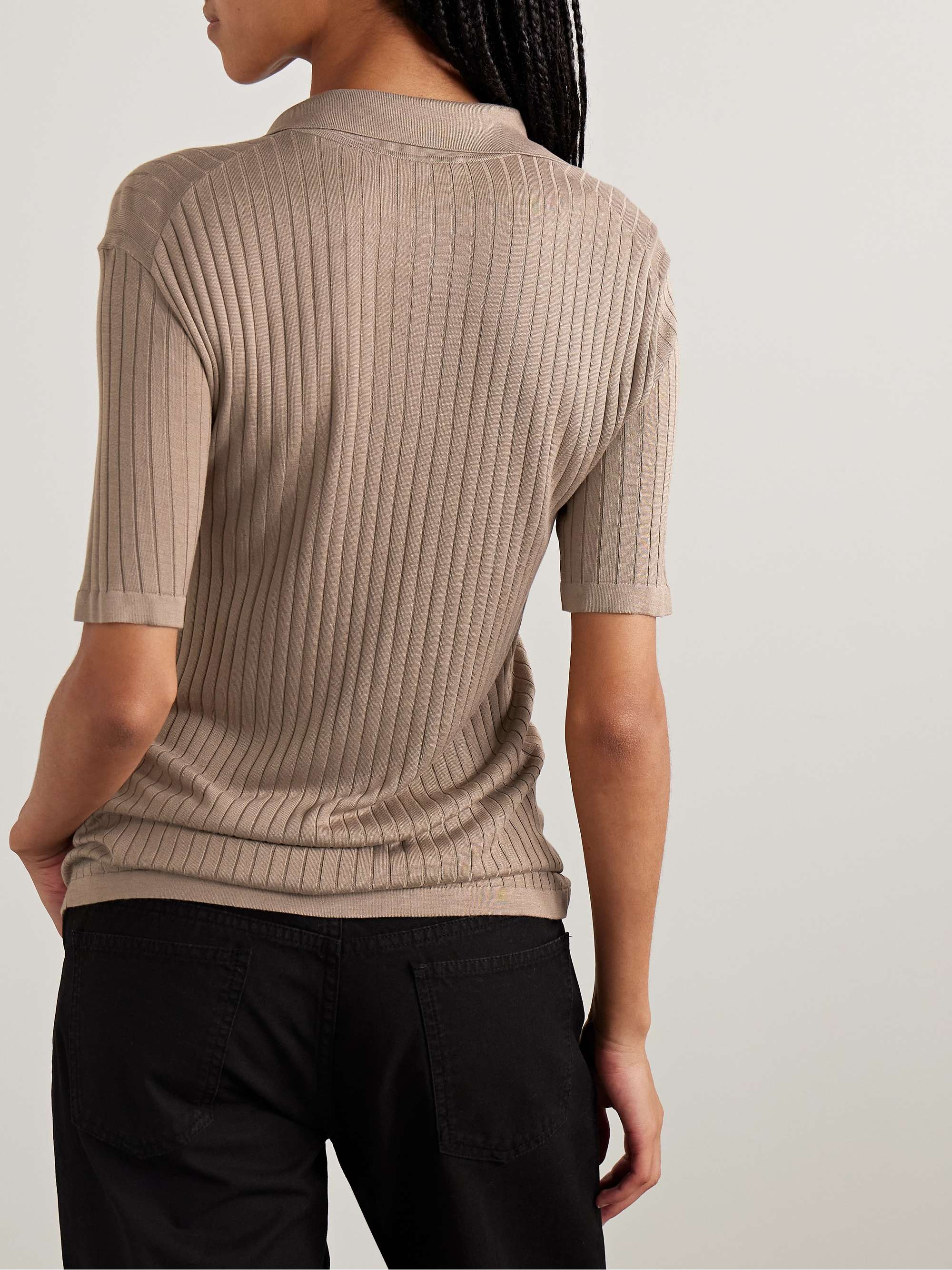 Kaiomi ribbed-knit polo top view
