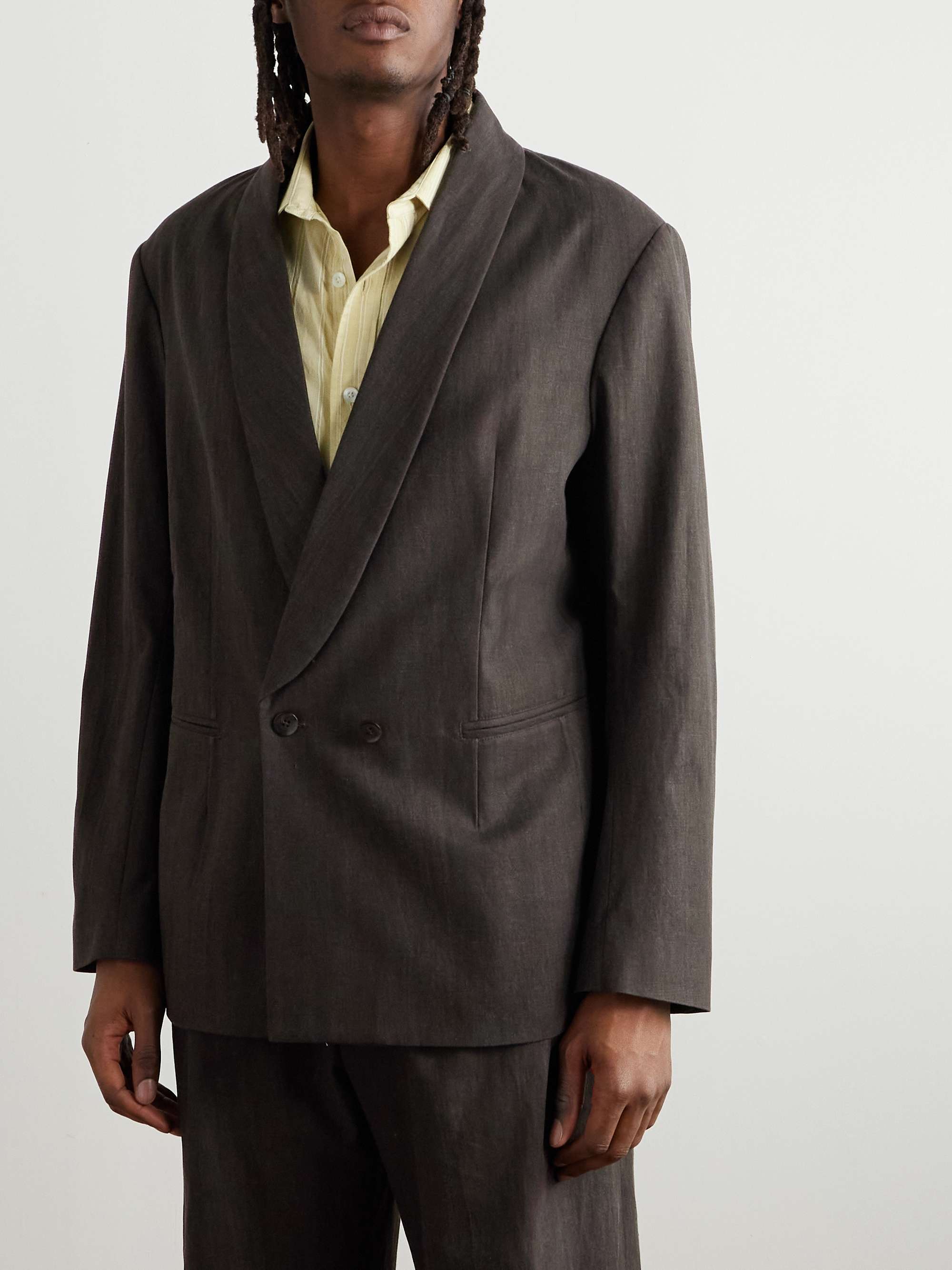 Shawl-Lapel Double-Breasted Cotton-Canvas Suit Jacket view