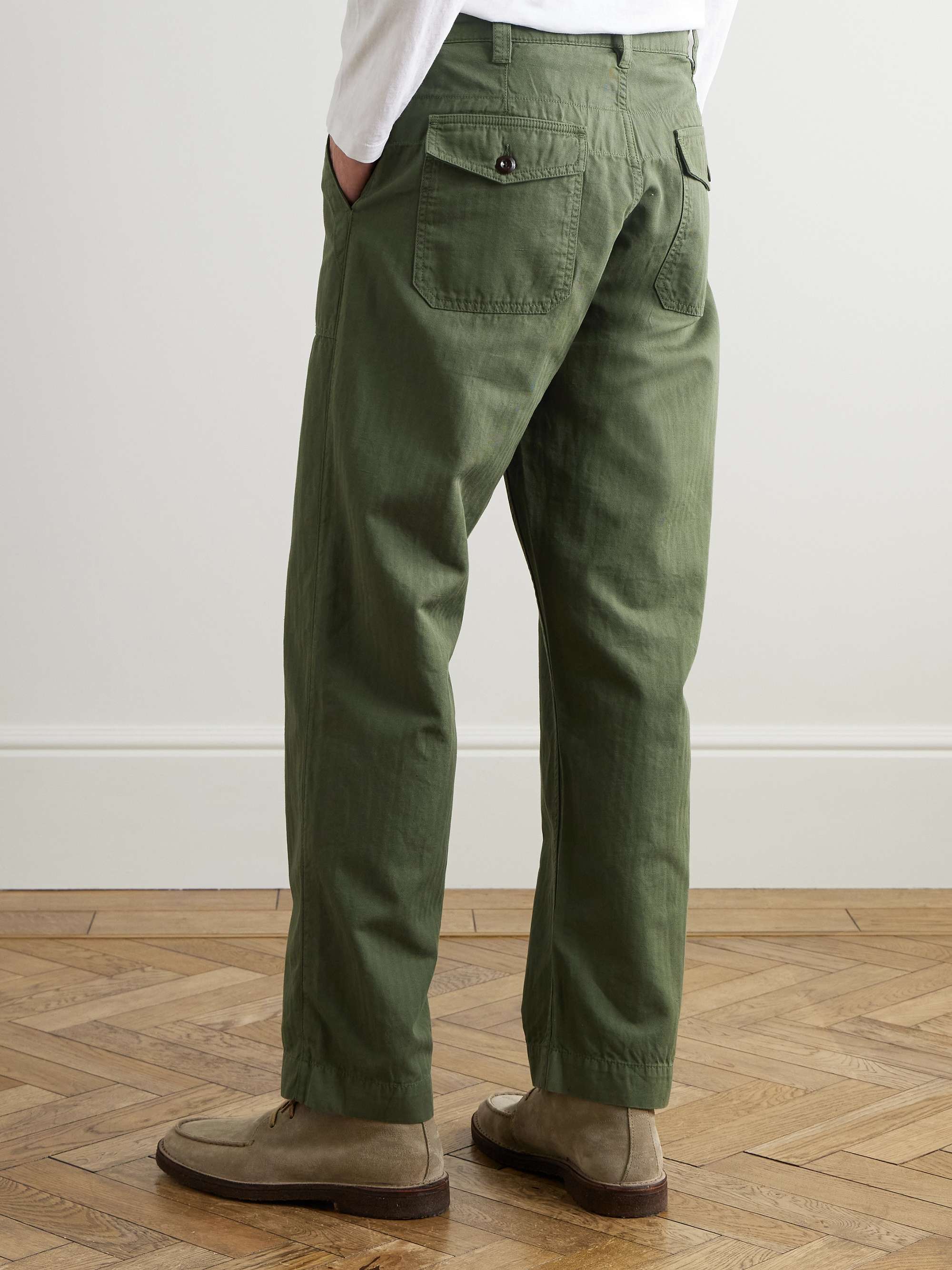 Tapered Herringbone Cotton and Linen-Blend Twill Trousers view