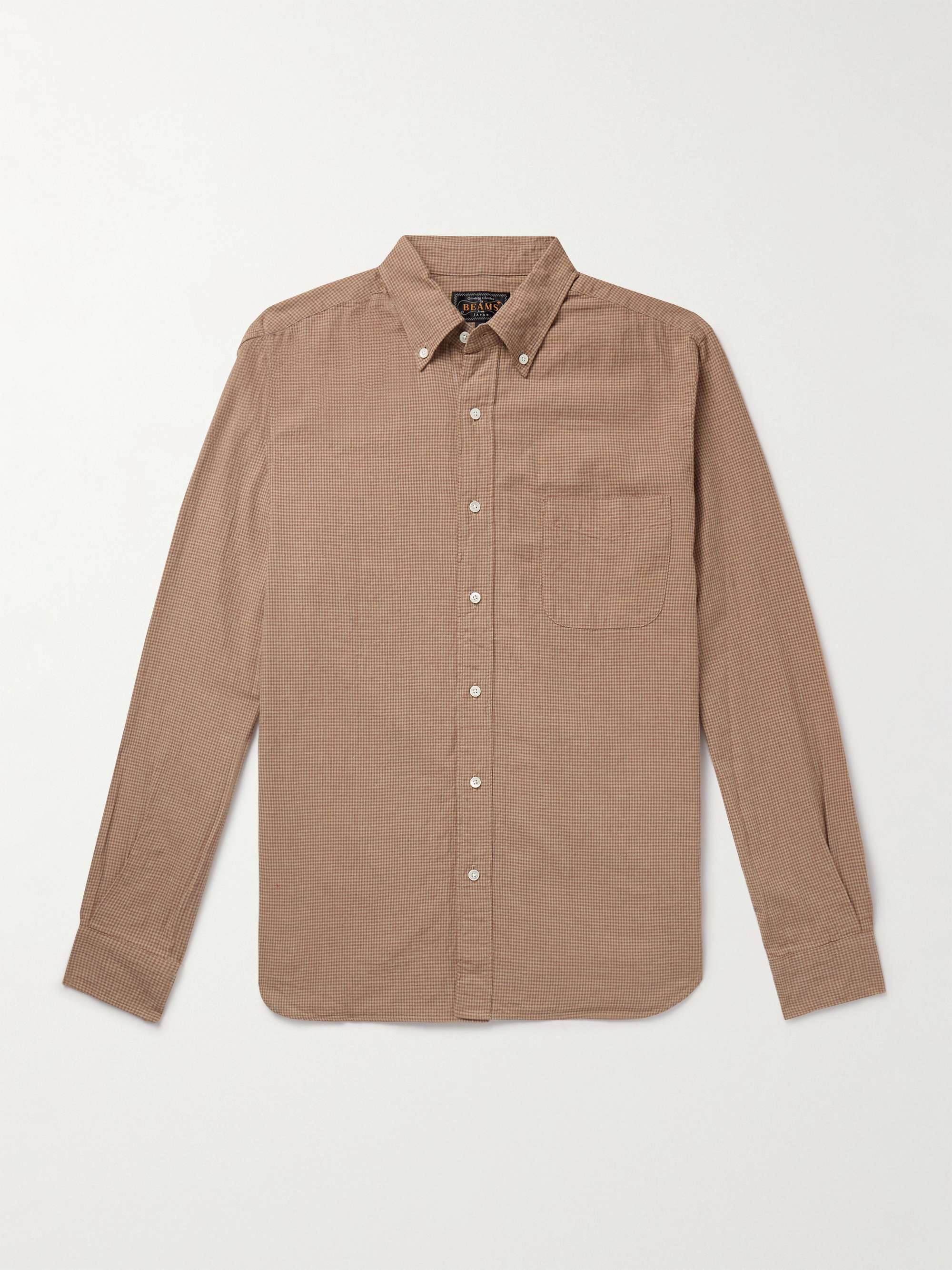Button-Down Collar Gingham Cotton and Linen-Blend Shirt view