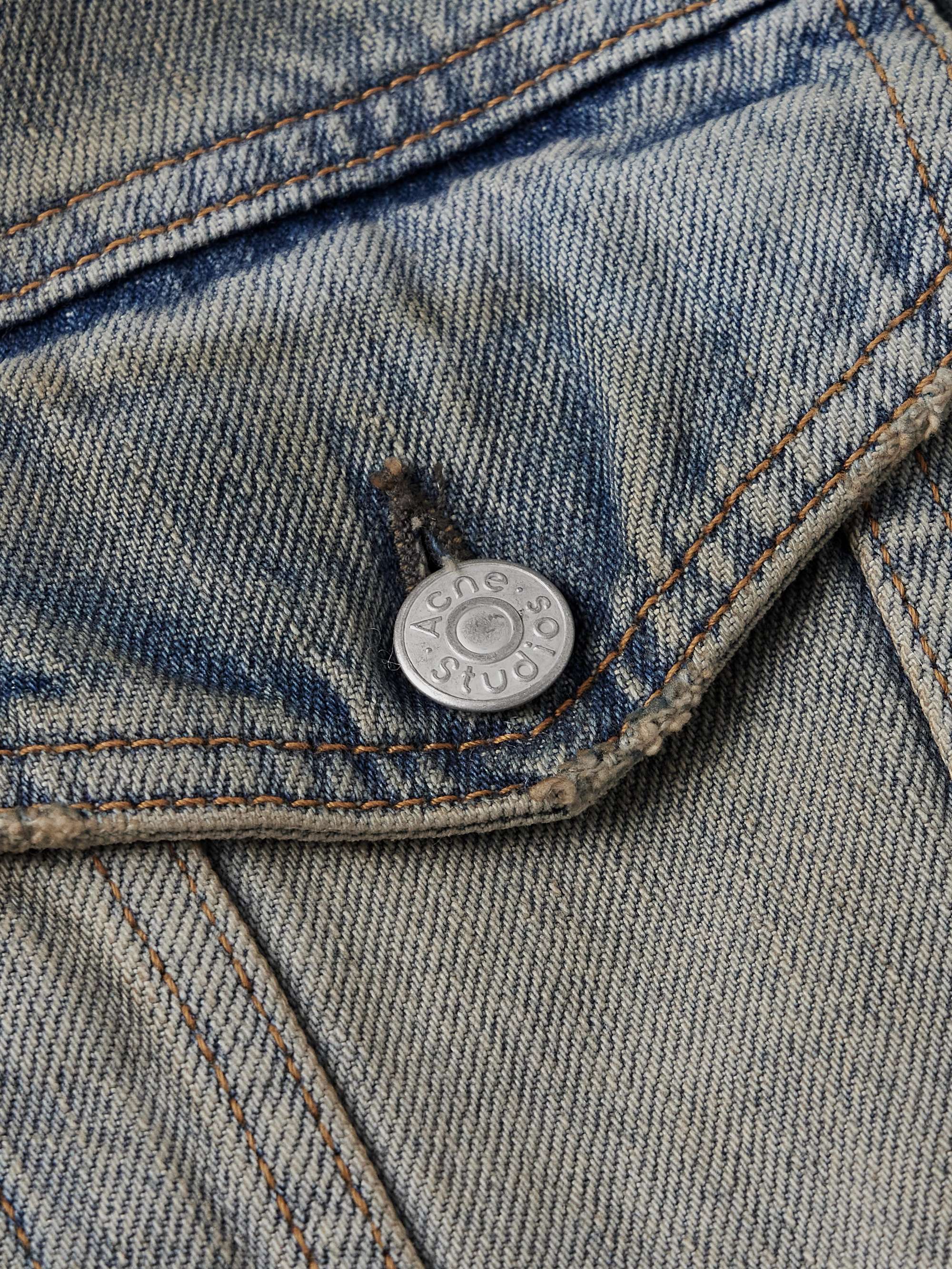 Robert Faux Shearling-Trimmed Padded Distressed Denim Jacket view