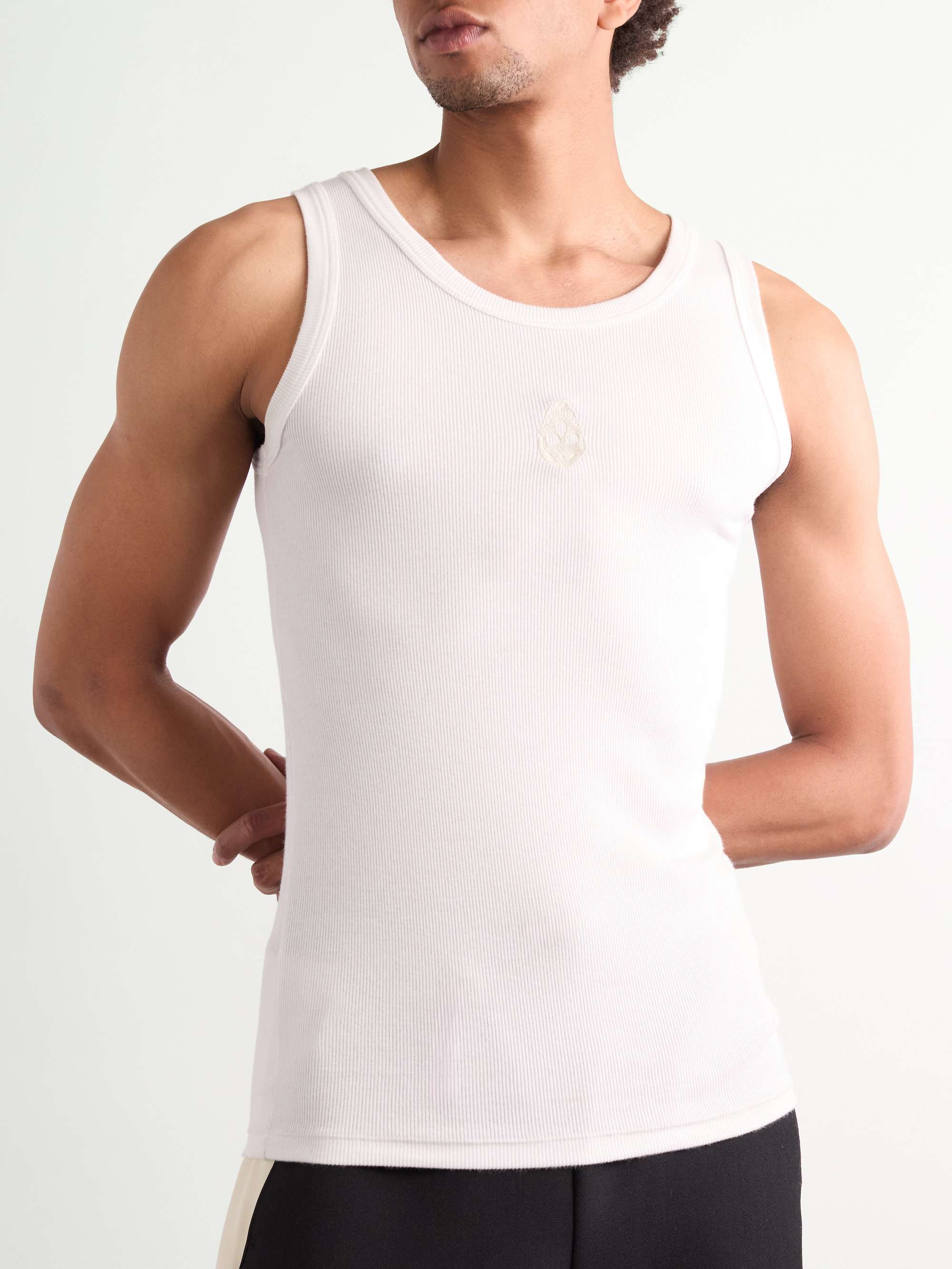 Slim-Fit Logo-Embroidered Ribbed Stretch-Cotton Tank view
