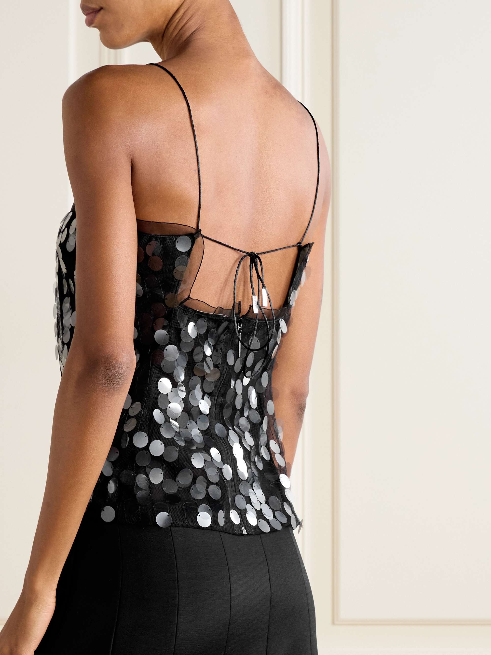 Suero paillette-embellished chiffon top view