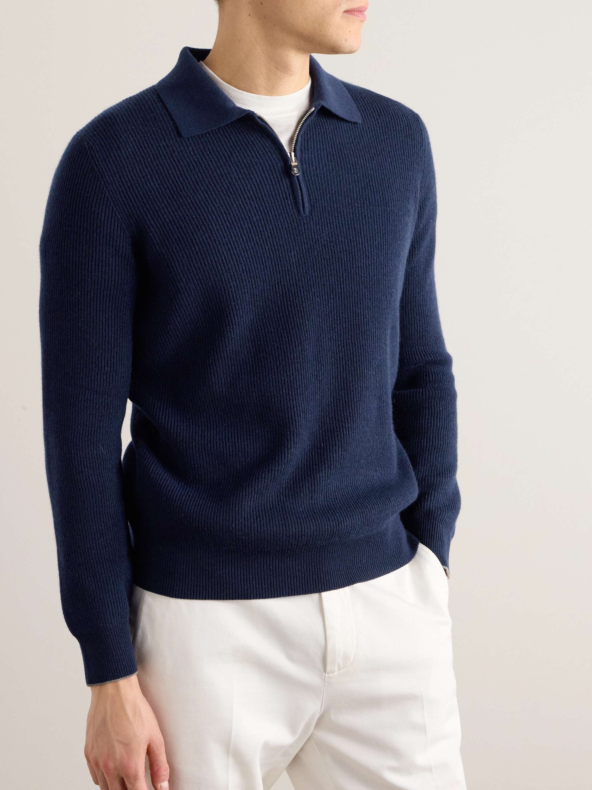 Ribbed Cashmere Half-Zip Sweater view
