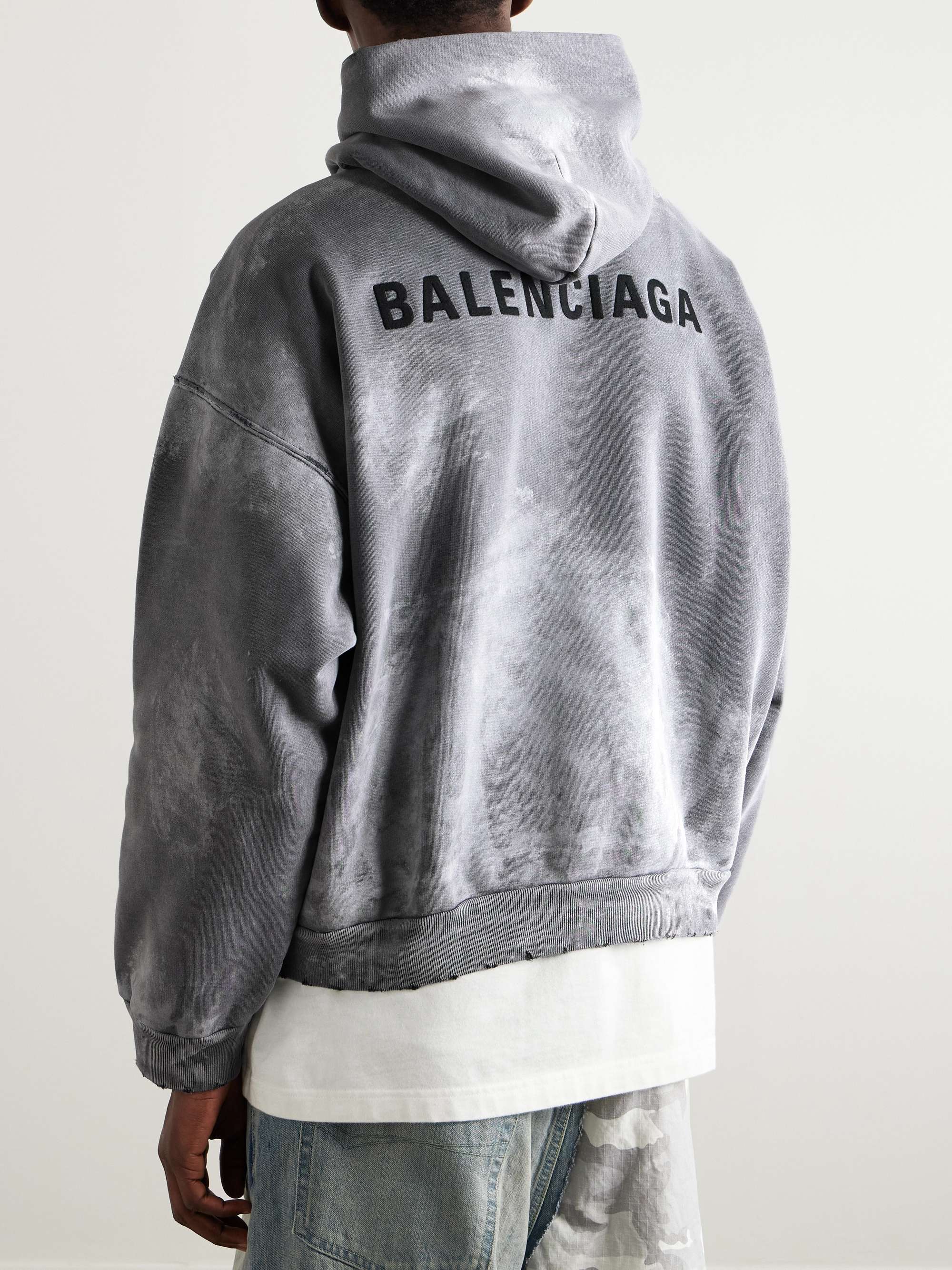 Logo-Print Distressed Paint-Splattered Cotton-Jersey Hoodie view