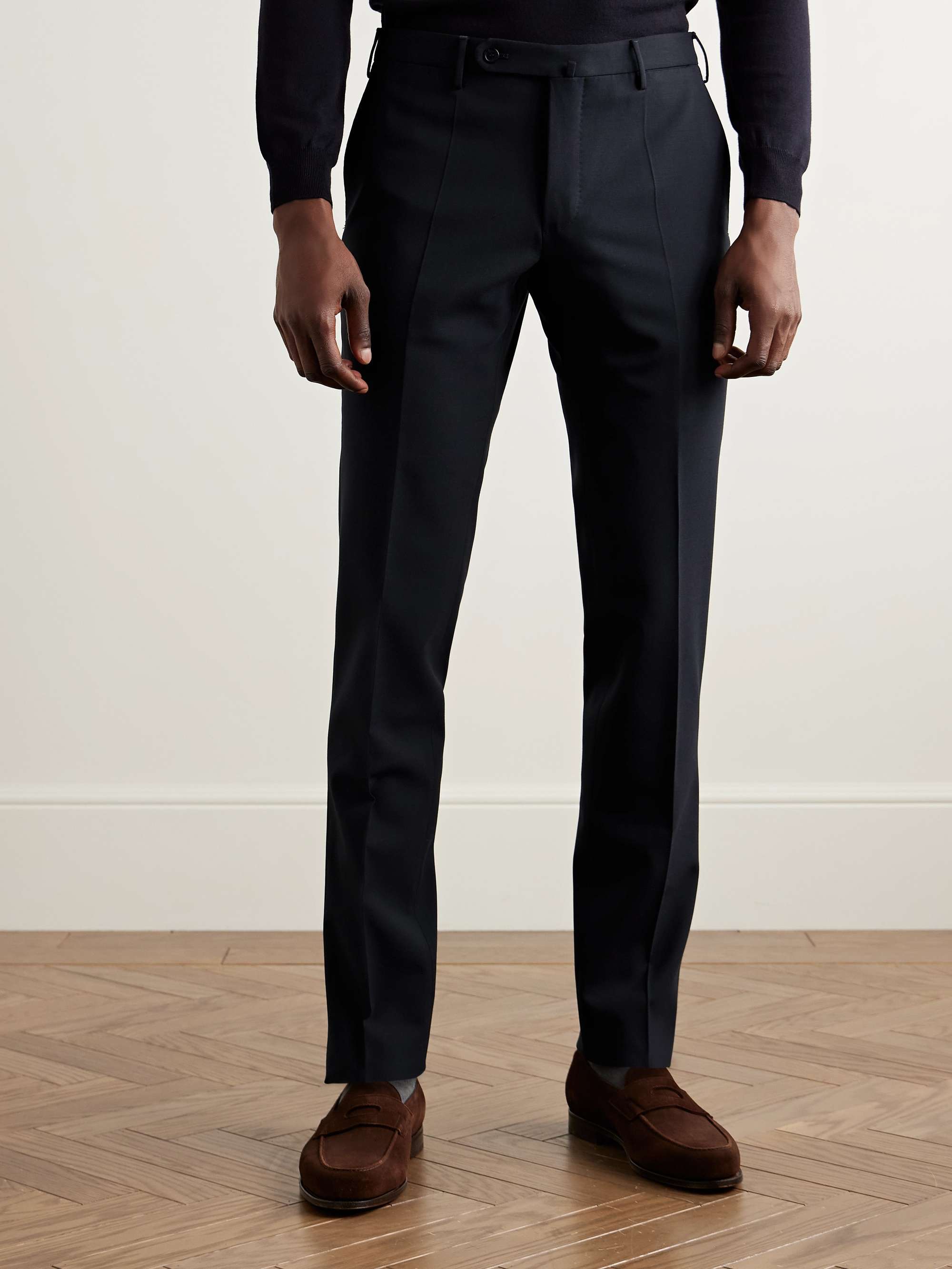 Slim-Fit Tapered Virgin Wool-Blend Trousers view