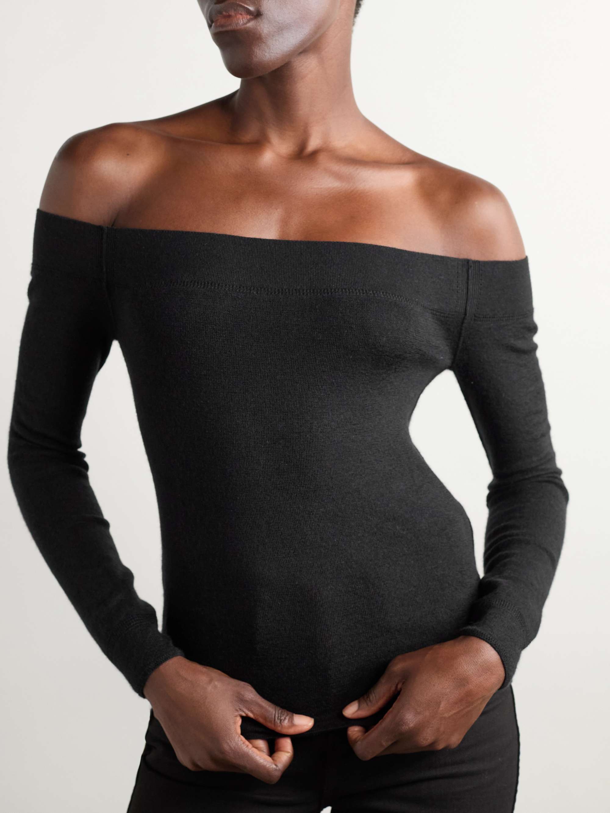Off-the-shoulder cashmere and silk-blend top view