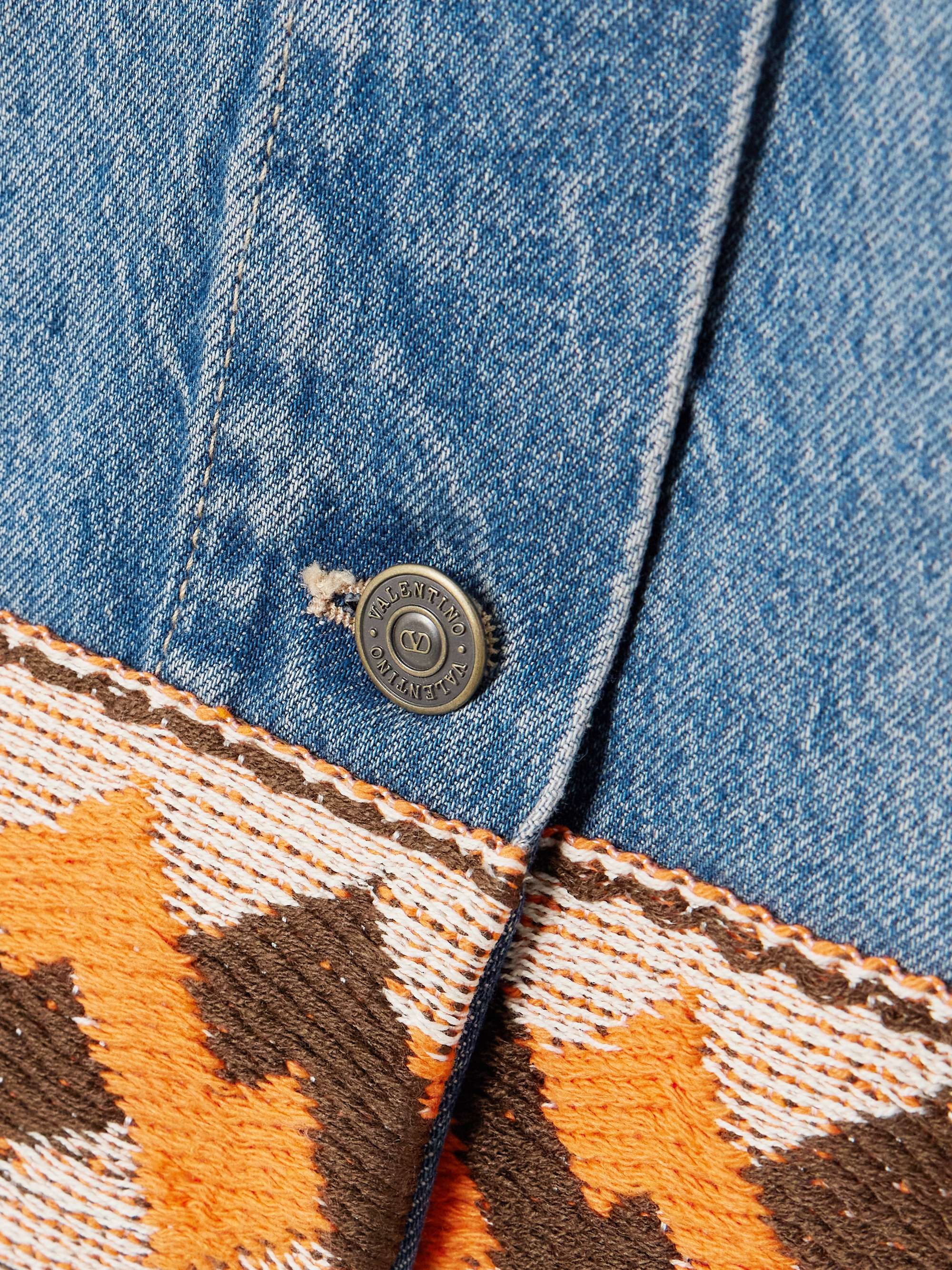 Jacquard-trimmed paneled denim mini skirt view