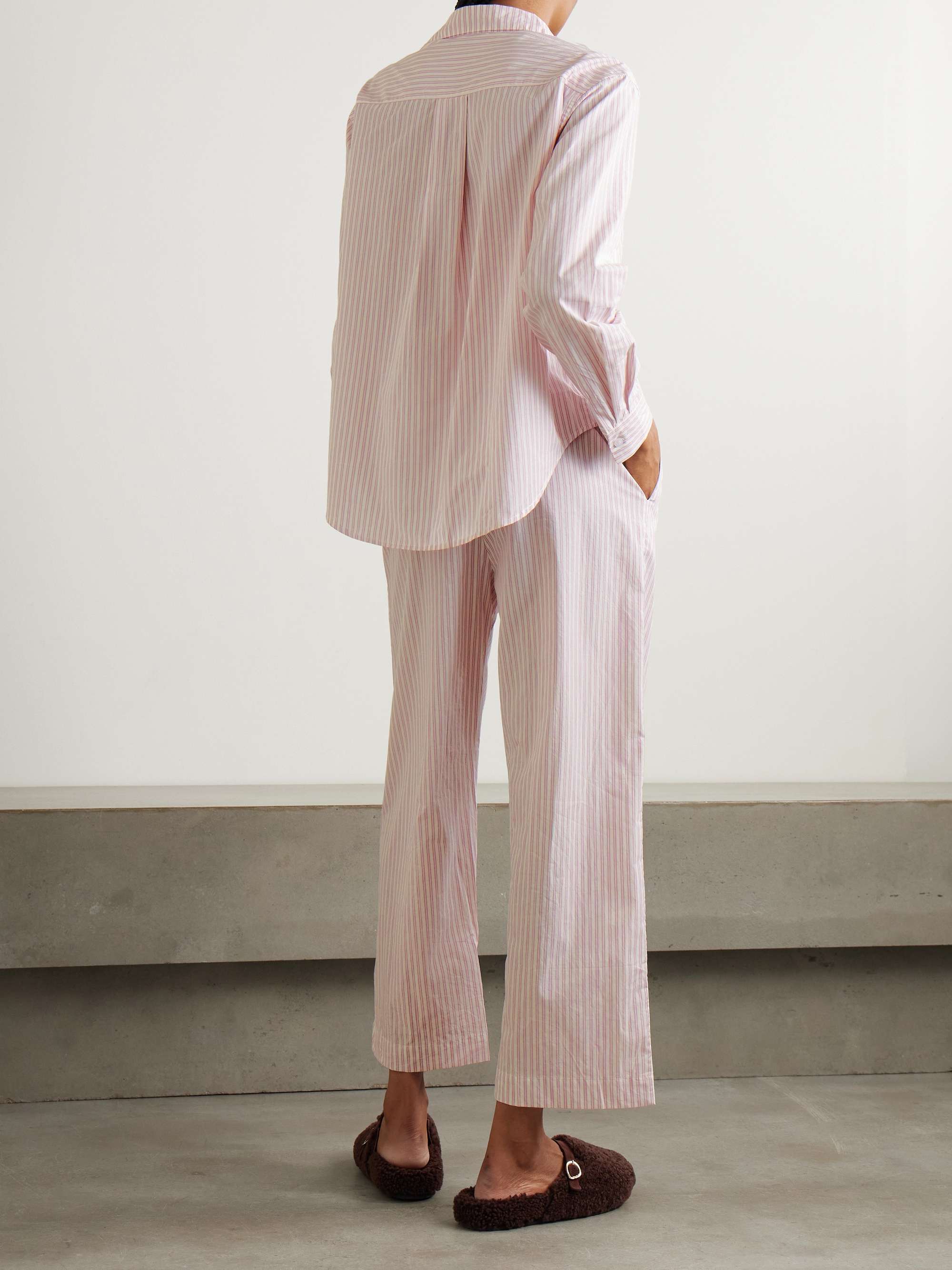 Bow-detailed striped organic cotton pajama set view