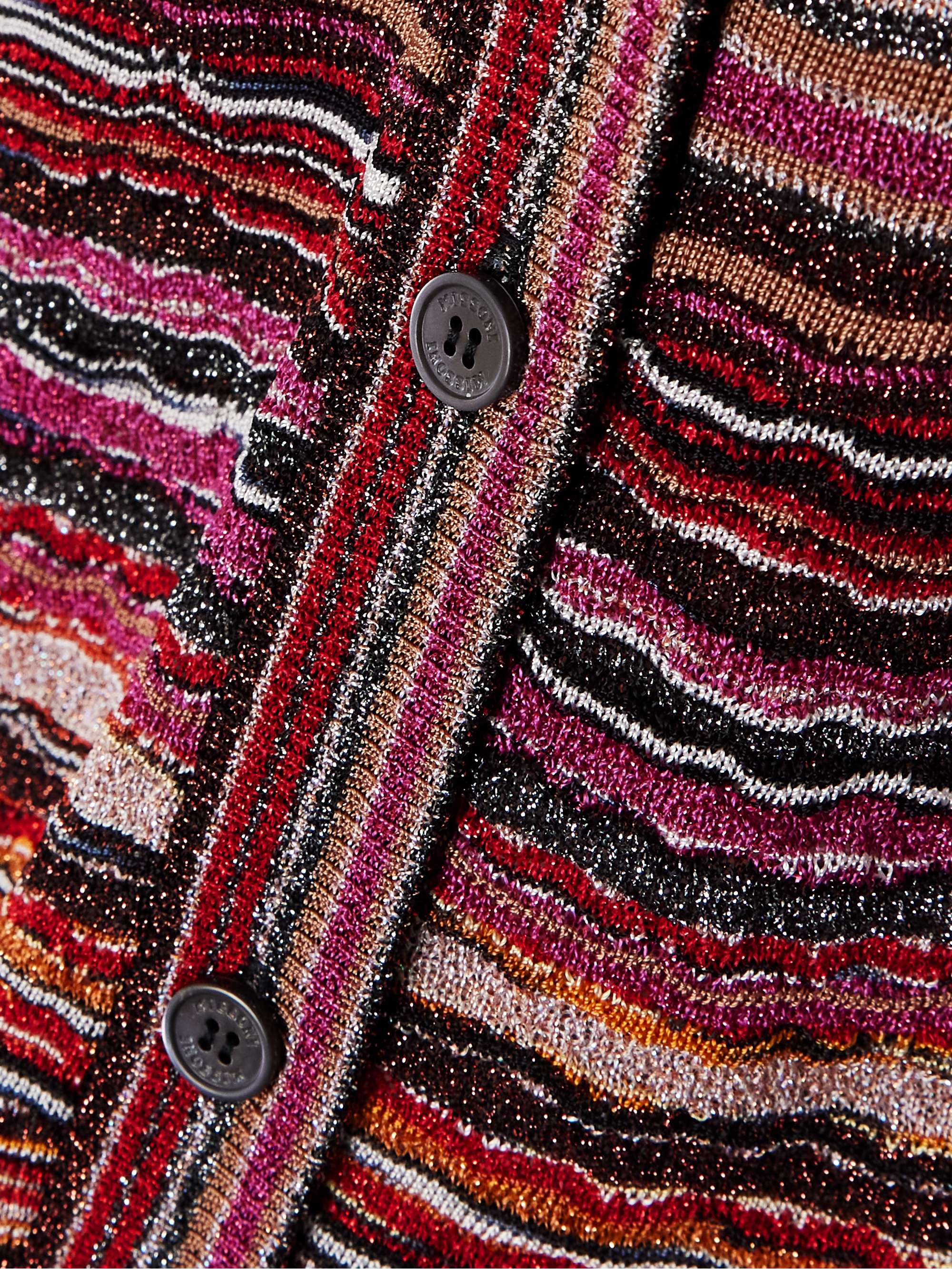 Striped metallic crochet-knit cardigan view