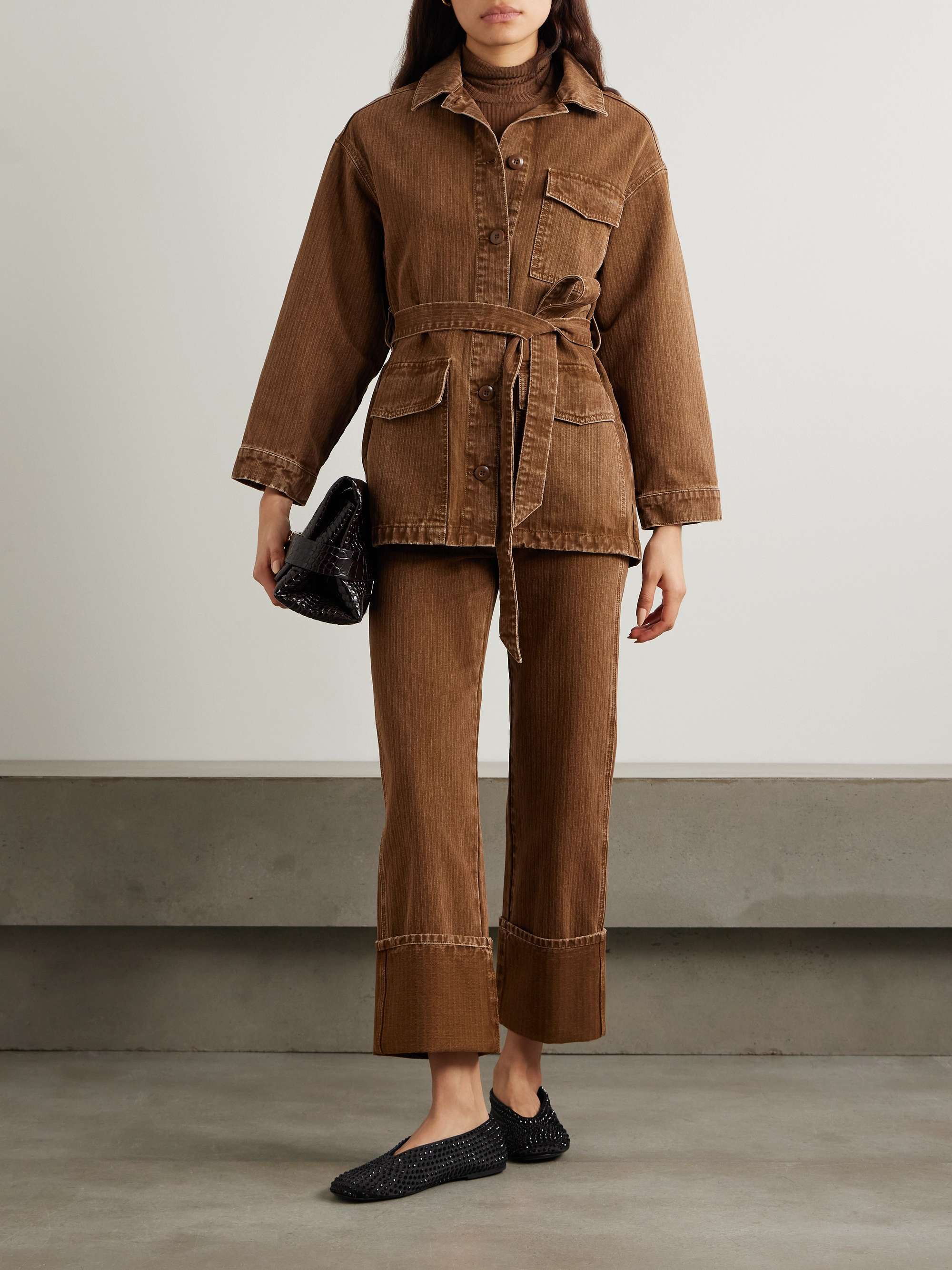 Dylan herringbone cotton-twill straight-leg pants view