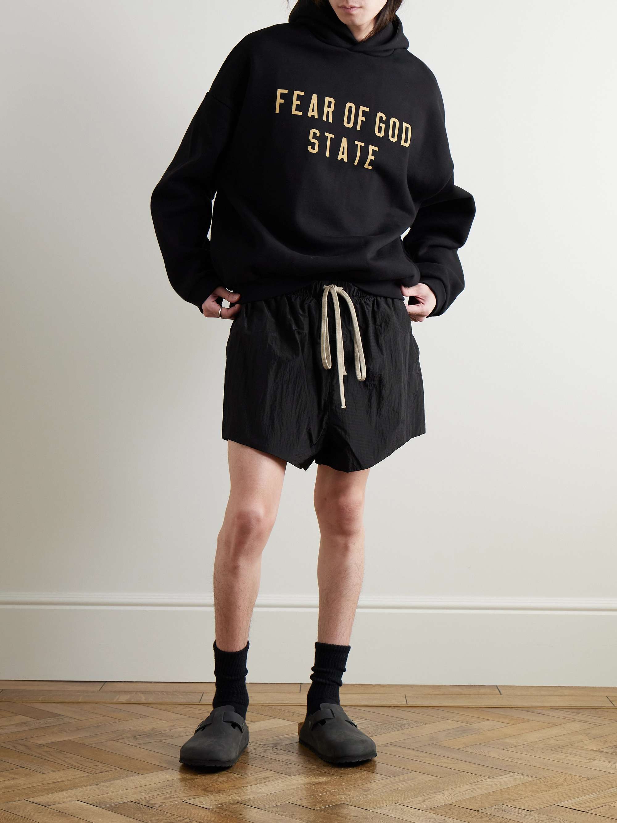 Wide-Leg Logo-Appliquéd Crinkled Nylon-Ripstop Drawstring Shorts view
