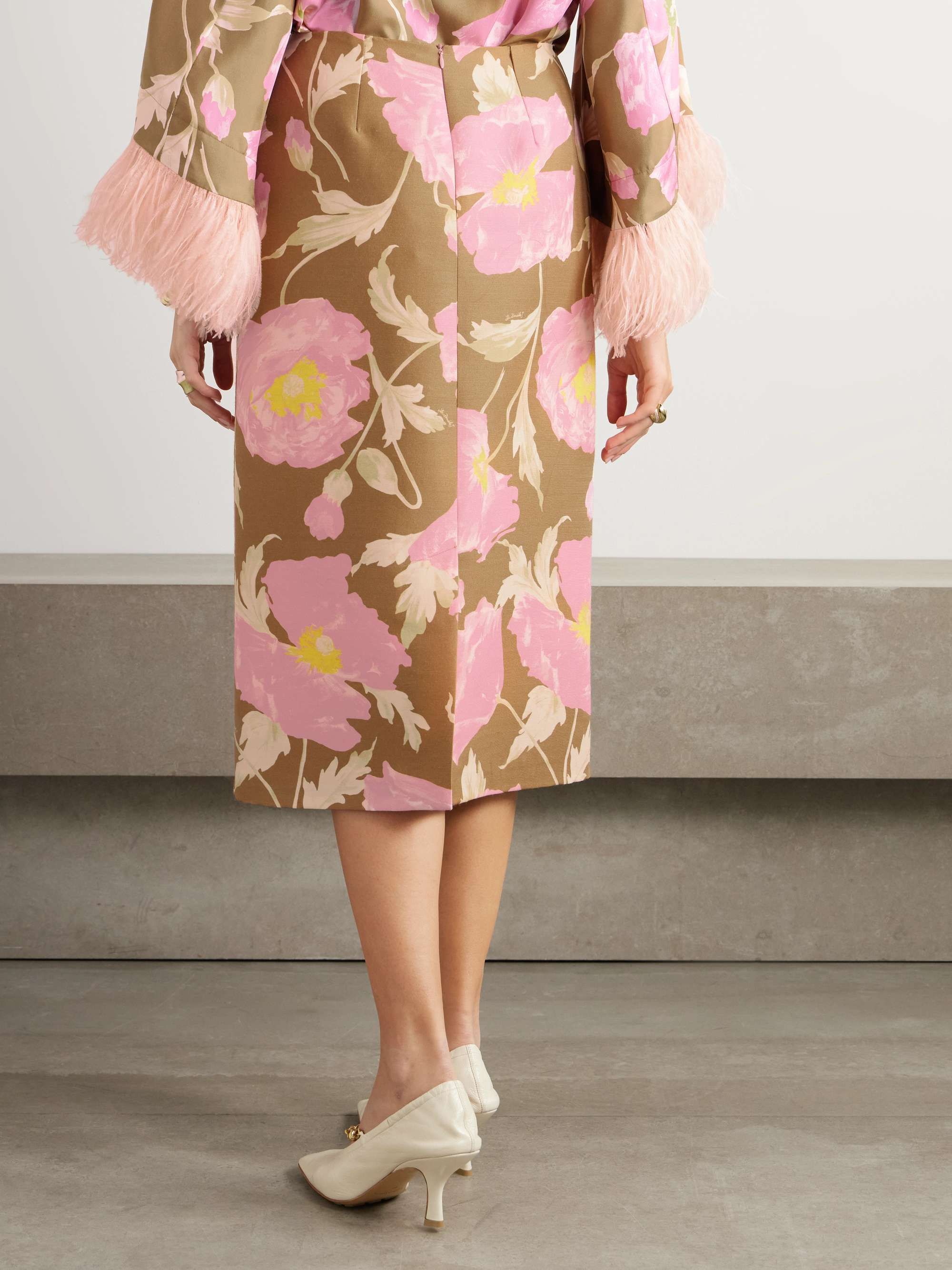Printed wool-blend cady midi skirt view