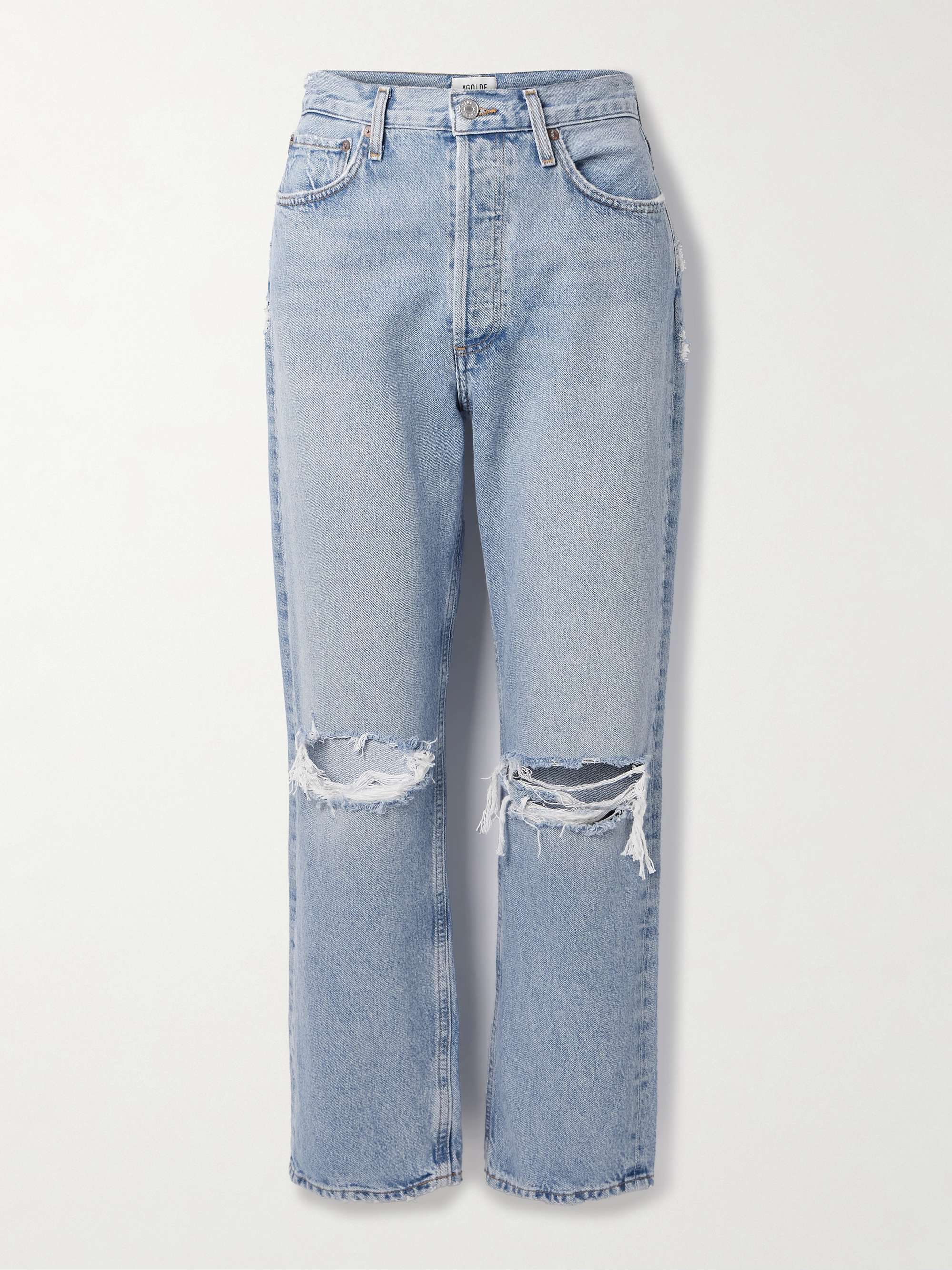 '90s distressed mid-rise straight-leg jeans view