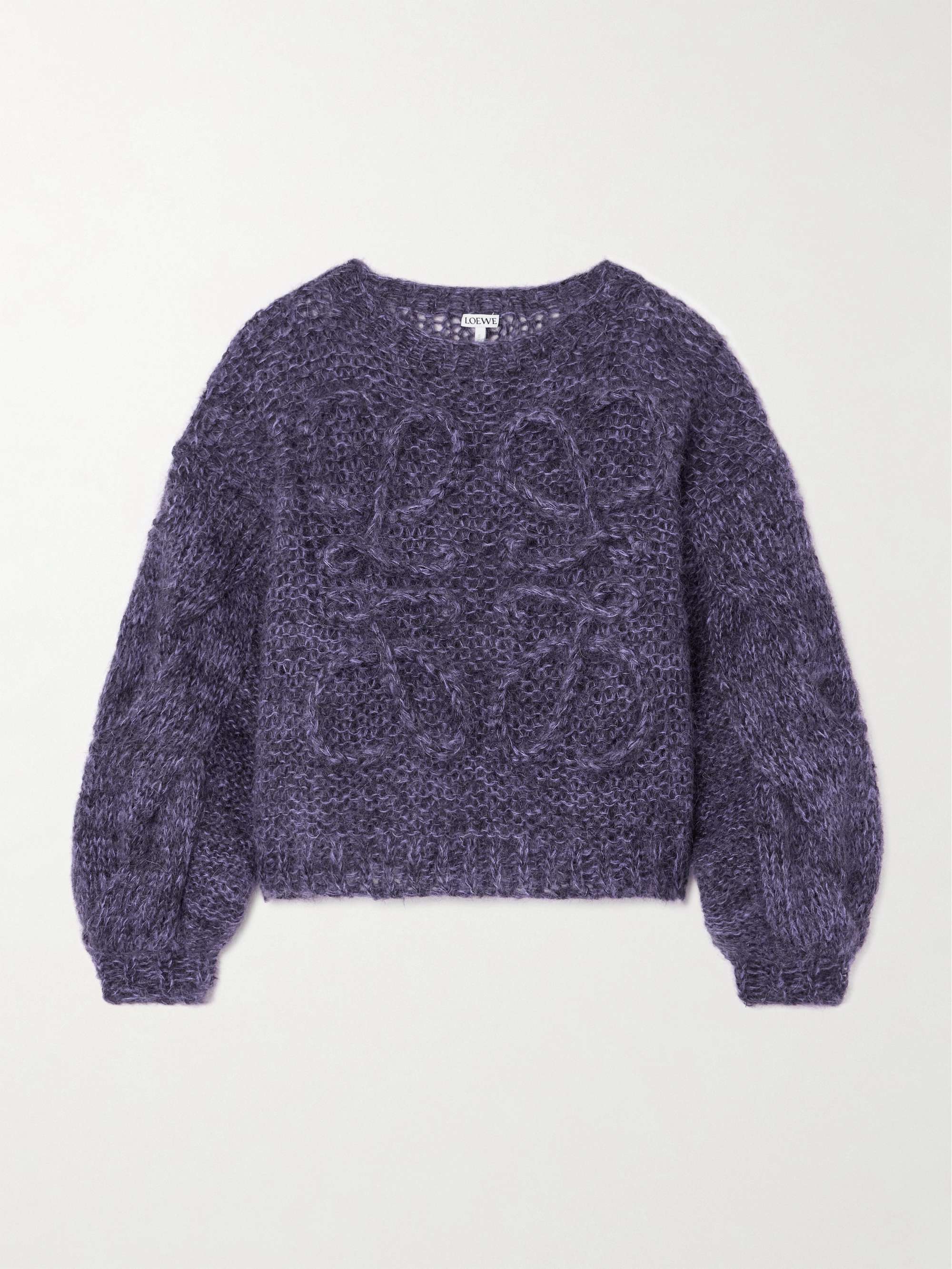 Anagram embroidered cable-knit mohair-blend sweater view