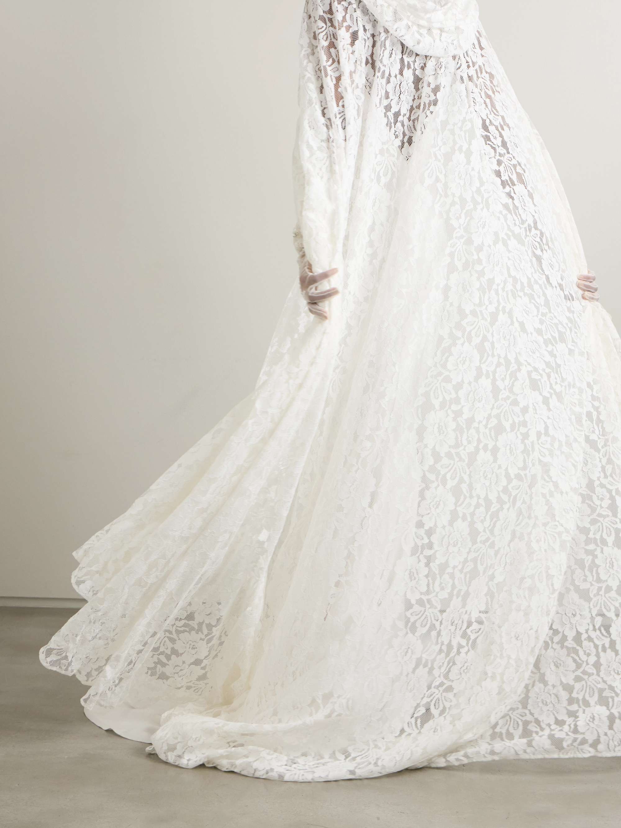 Dean hooded twill-trimmed lace cape view