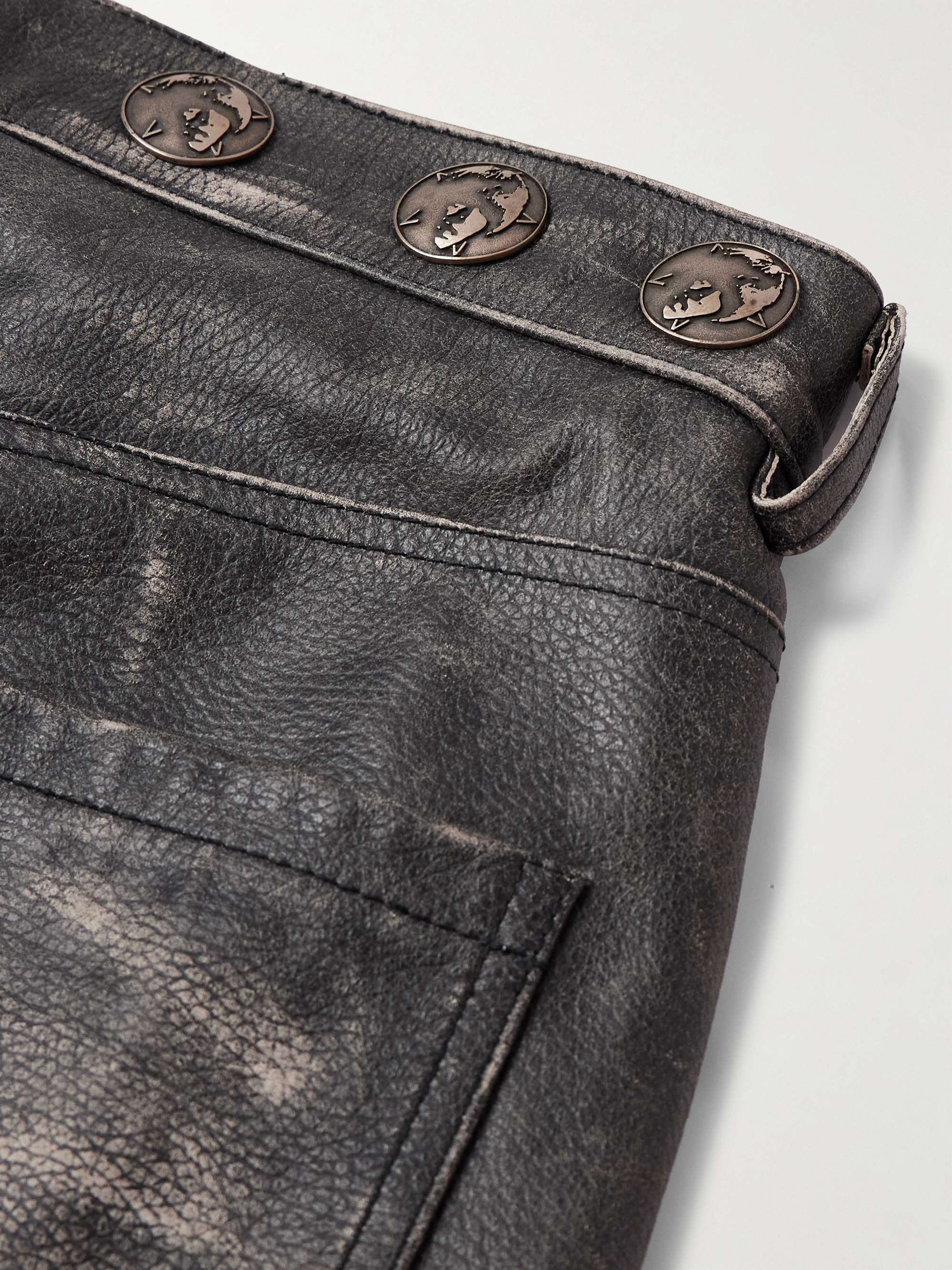 Straight-Leg Embellished Distressed Leather Trousers view