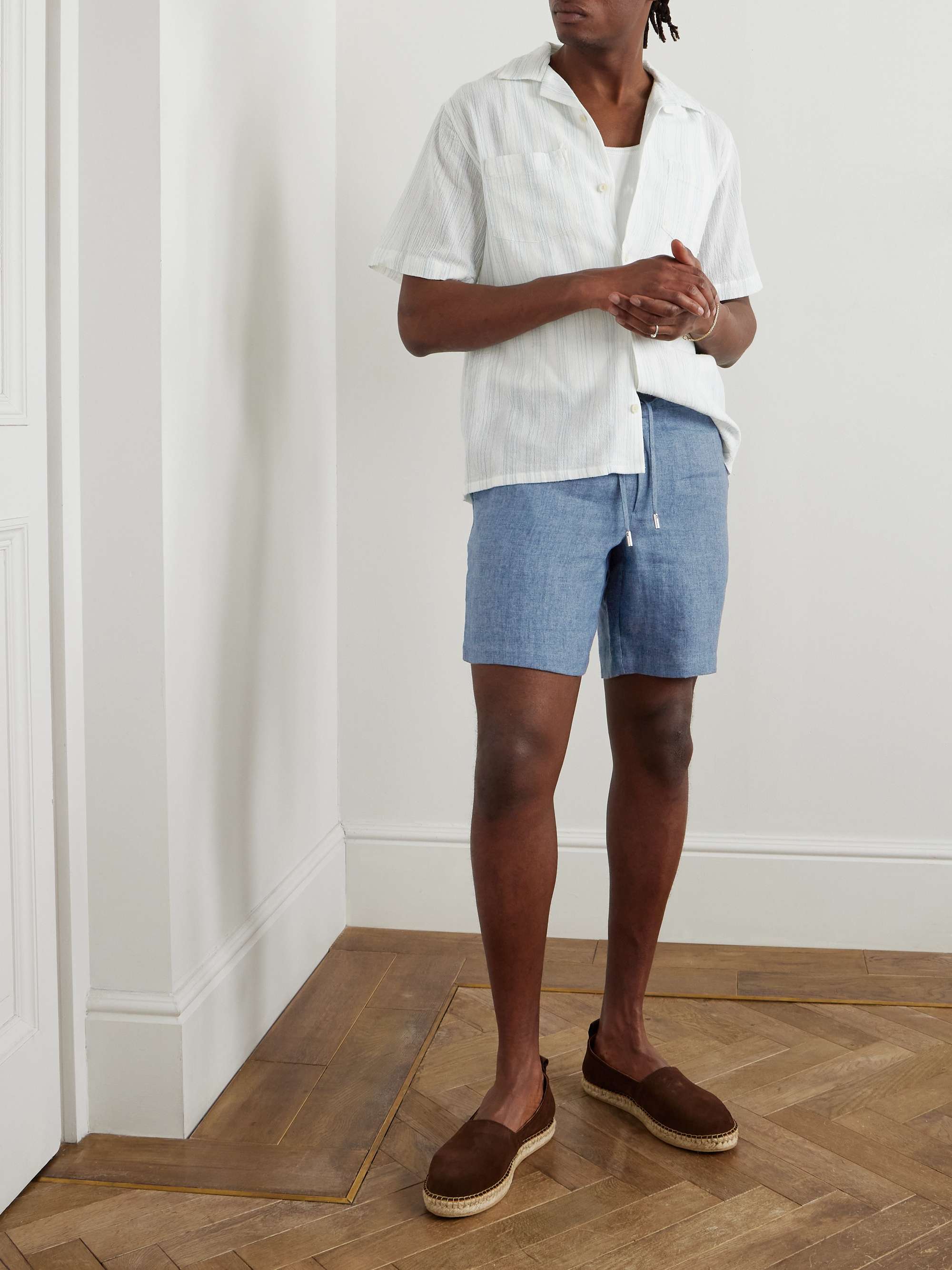 Straight-Leg Linen-Chambray Drawstring Shorts view