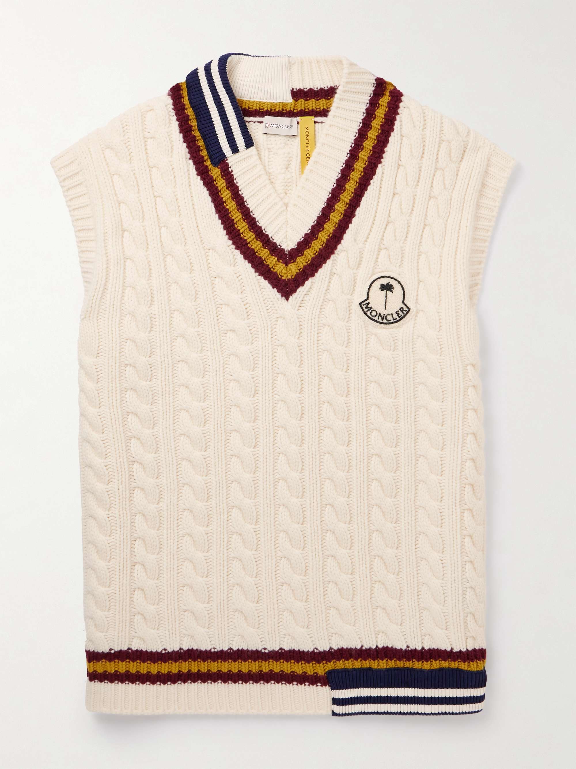 + Palm Angels Logo-Appliquéd Cable-Knit Wool Sweater Vest view