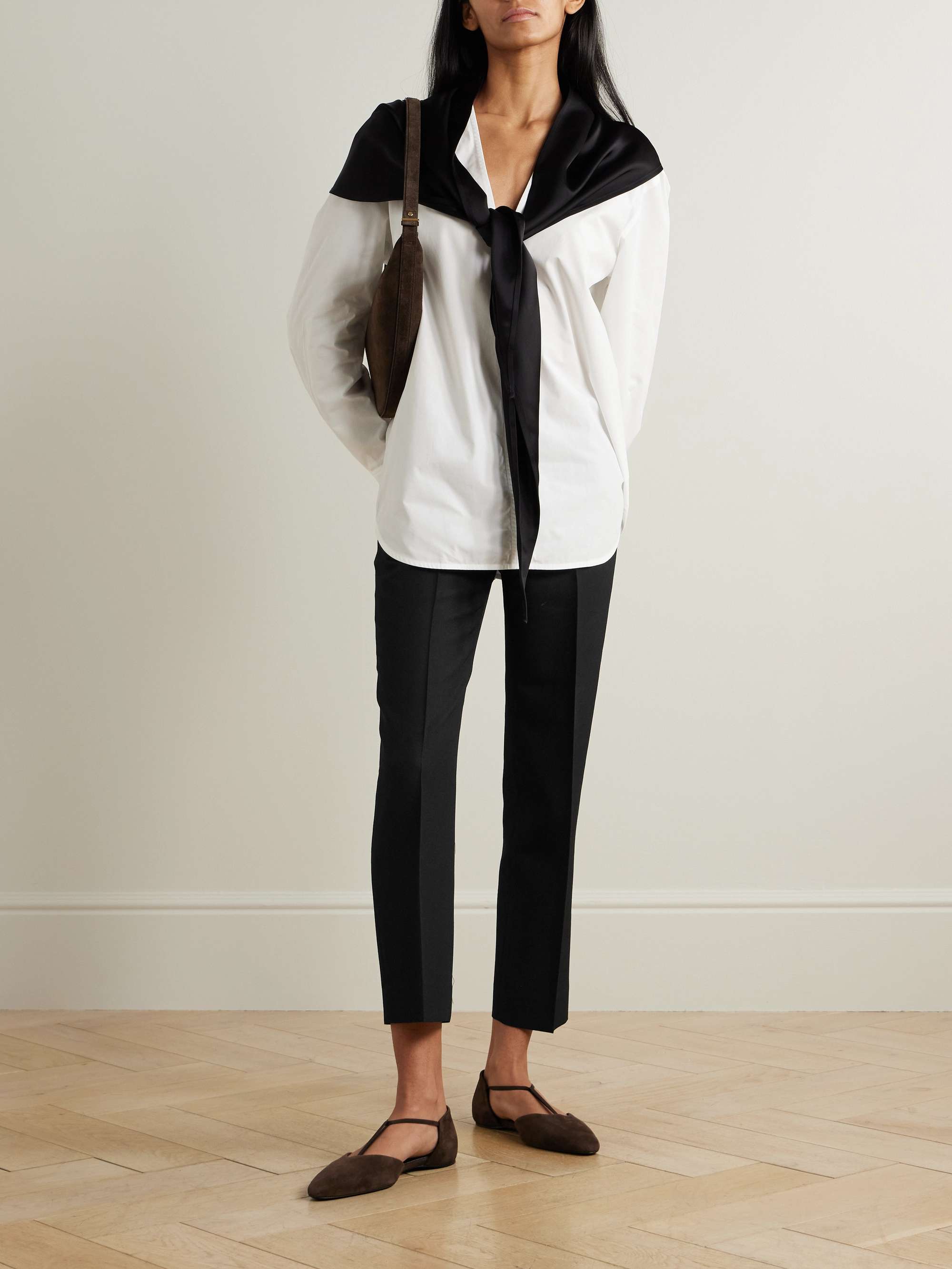 Cropped pleated grain de poudre straight-leg pants view