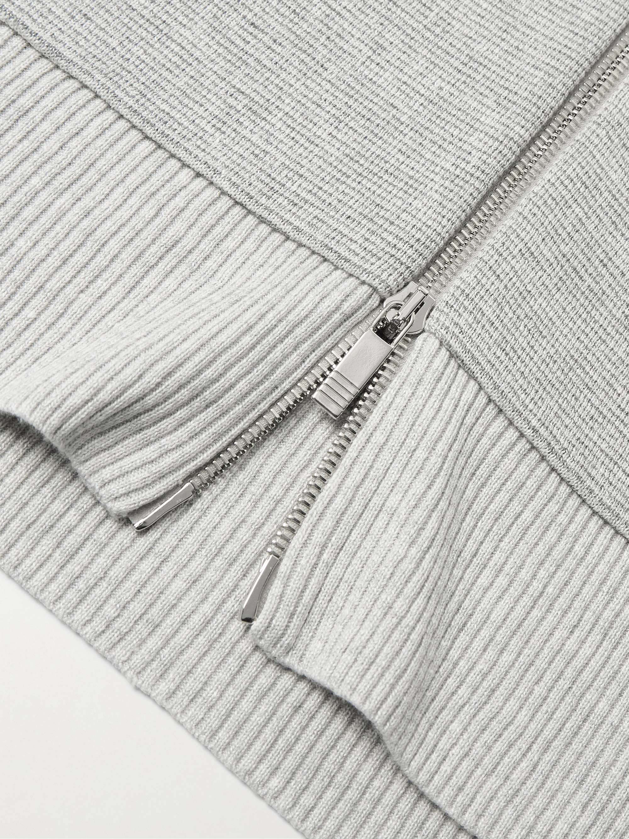 Striped Textured Linen and Cotton-Blend Zip-Up Hoodie view