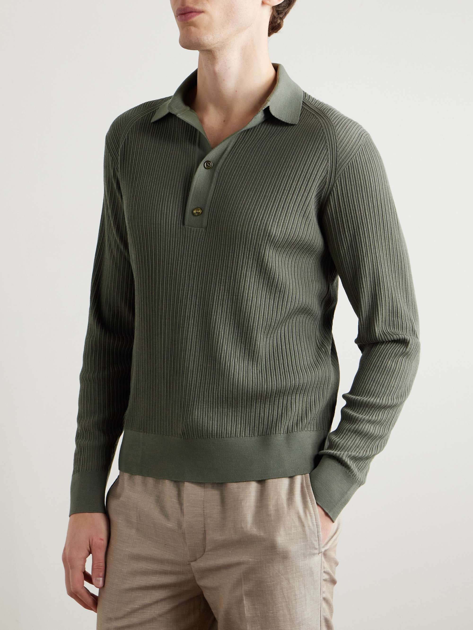Pointelle-Knit Wool Polo Shirt view