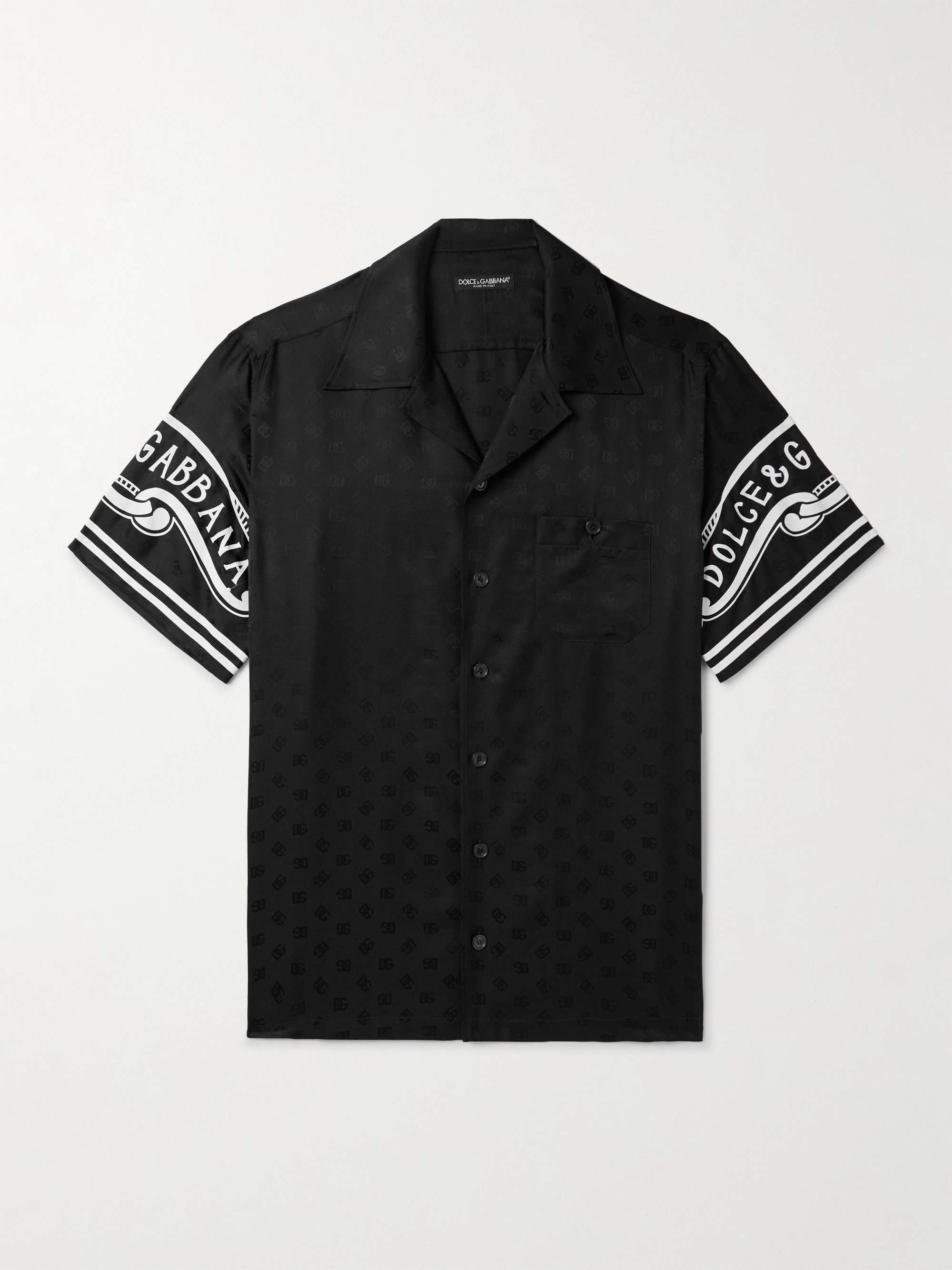 Camp-Collar Logo-Print Silk-Twill Shirt view