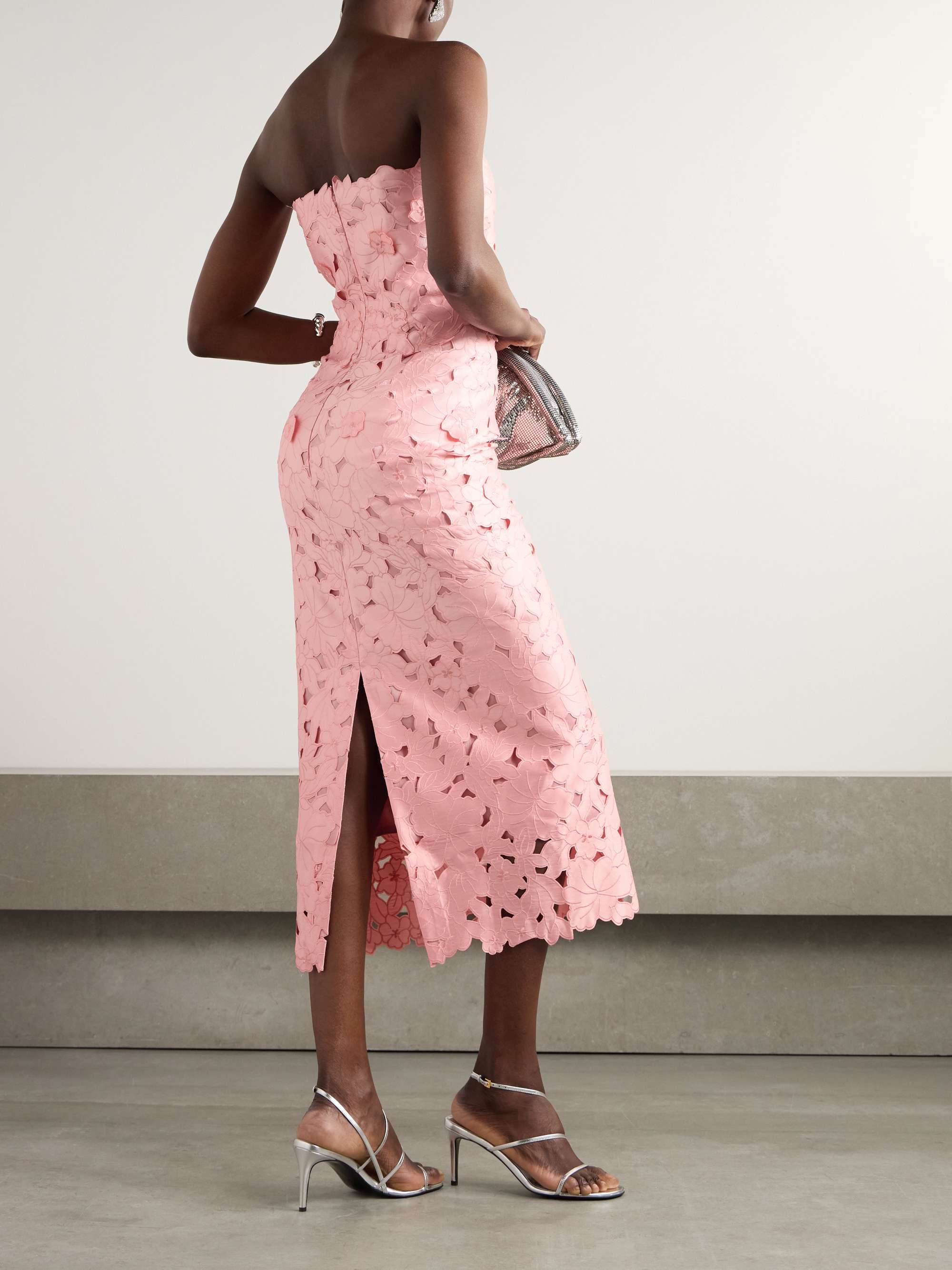 Delmara strapless cutout embroidered satin midi dress view