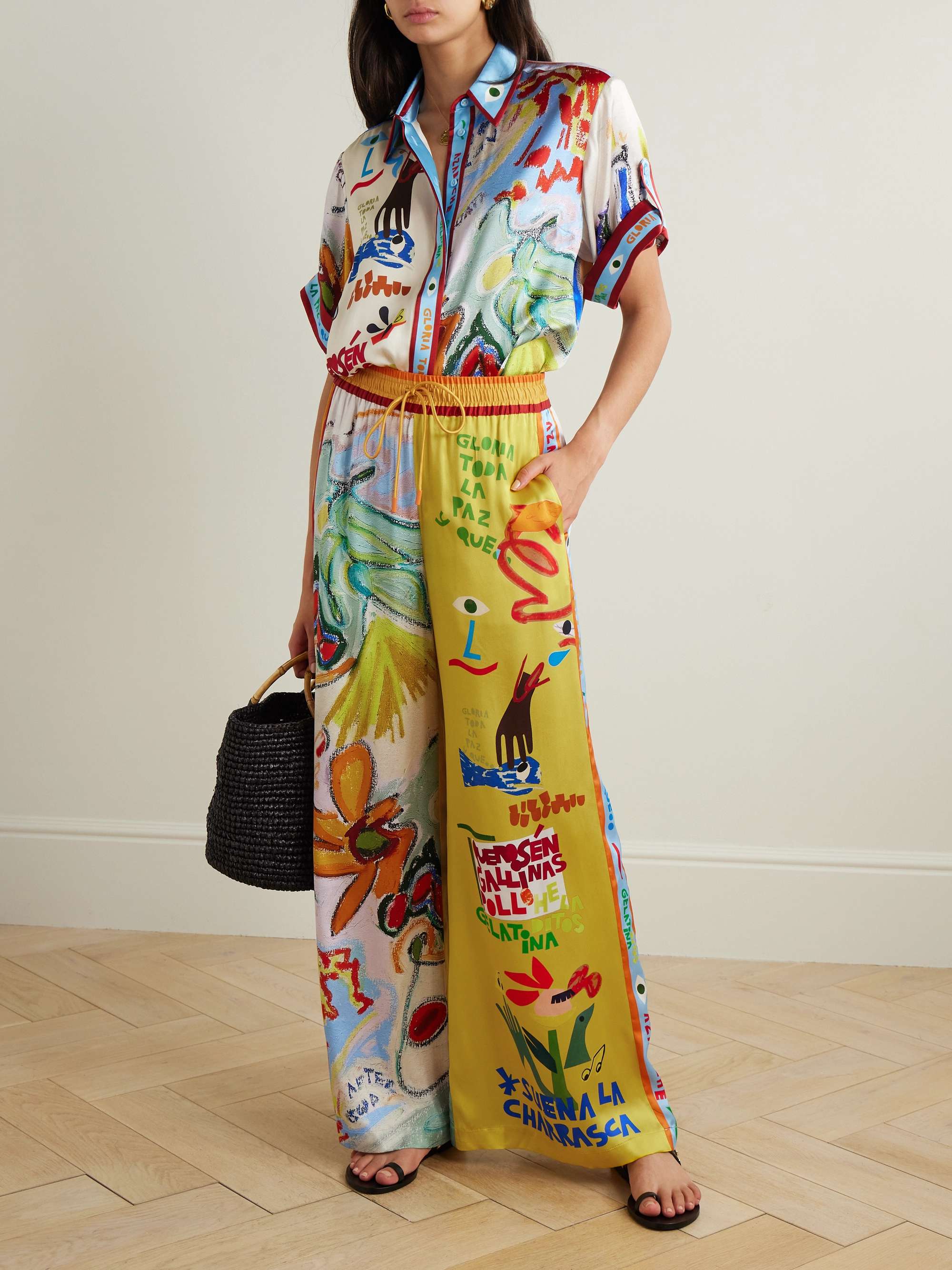 + Nadia Hernández printed silk crepe de chine wide-leg pants view
