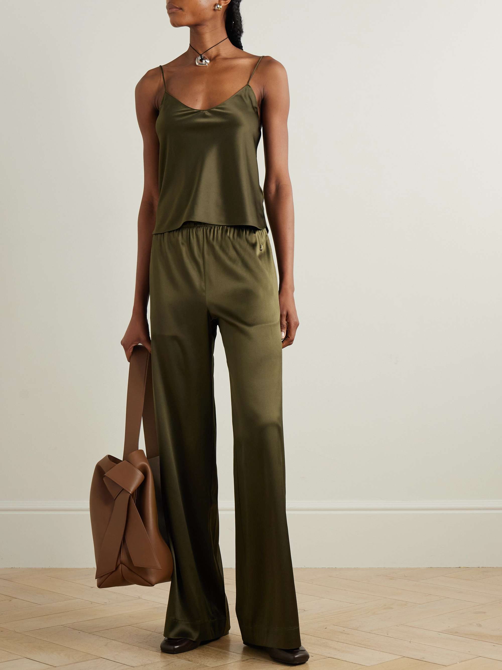 Brody silk-blend satin wide-leg pants view
