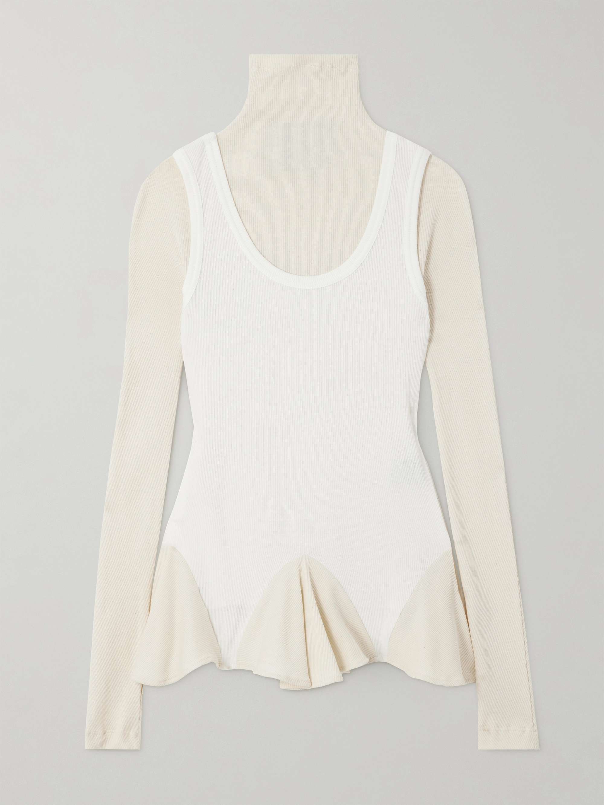 Layered ribbed cotton turtleneck top view