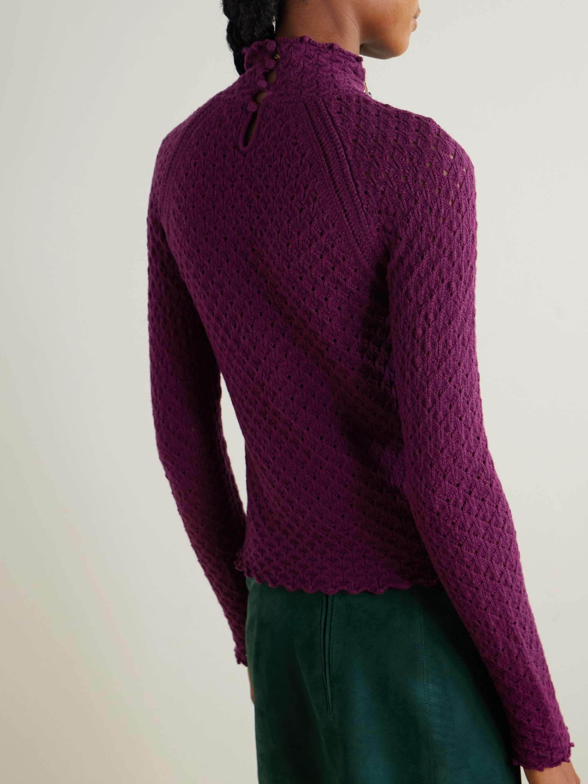Open-knit wool and cashmere-blend turtleneck sweater view
