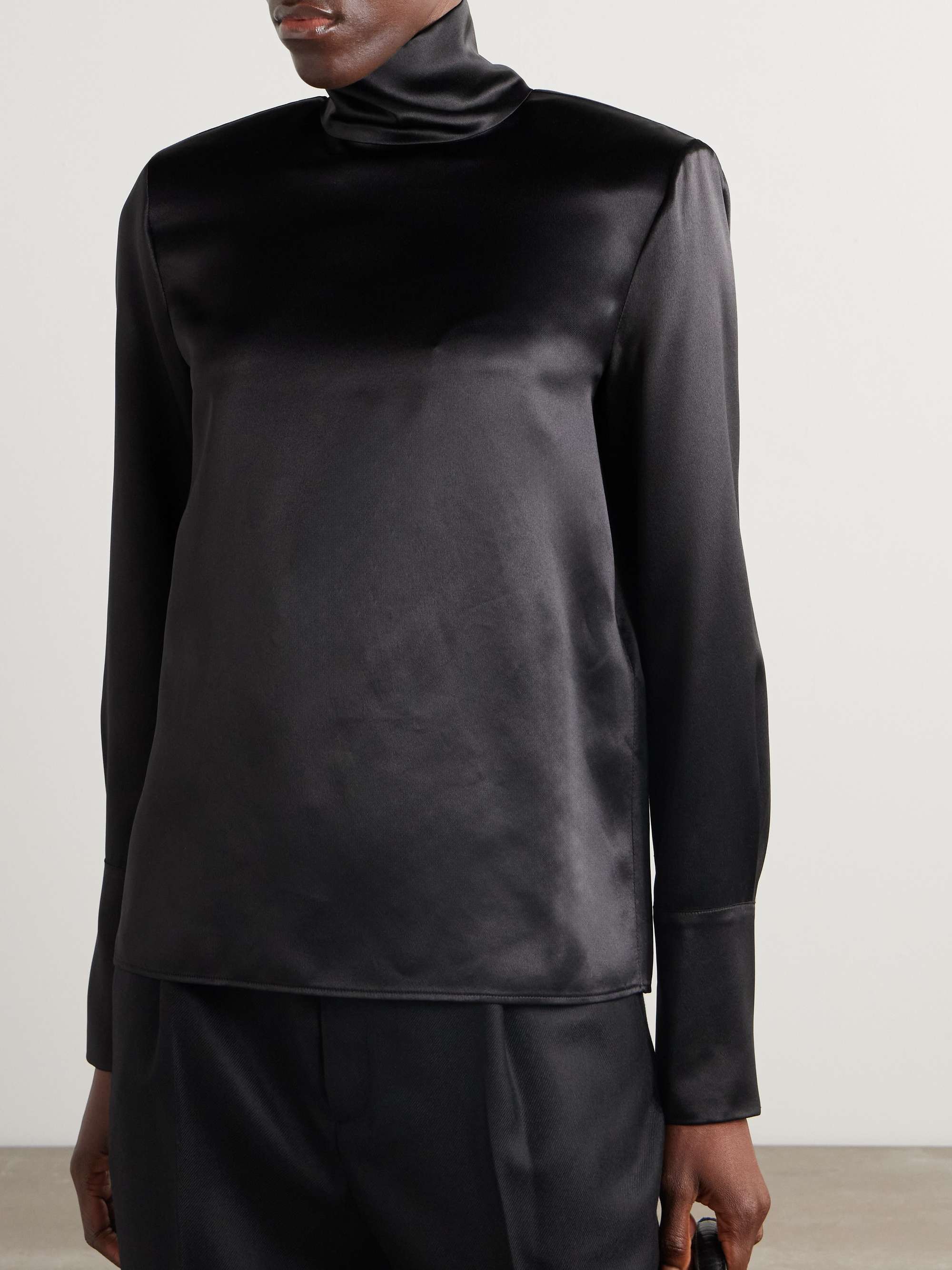 Silk-satin turtleneck blouse view