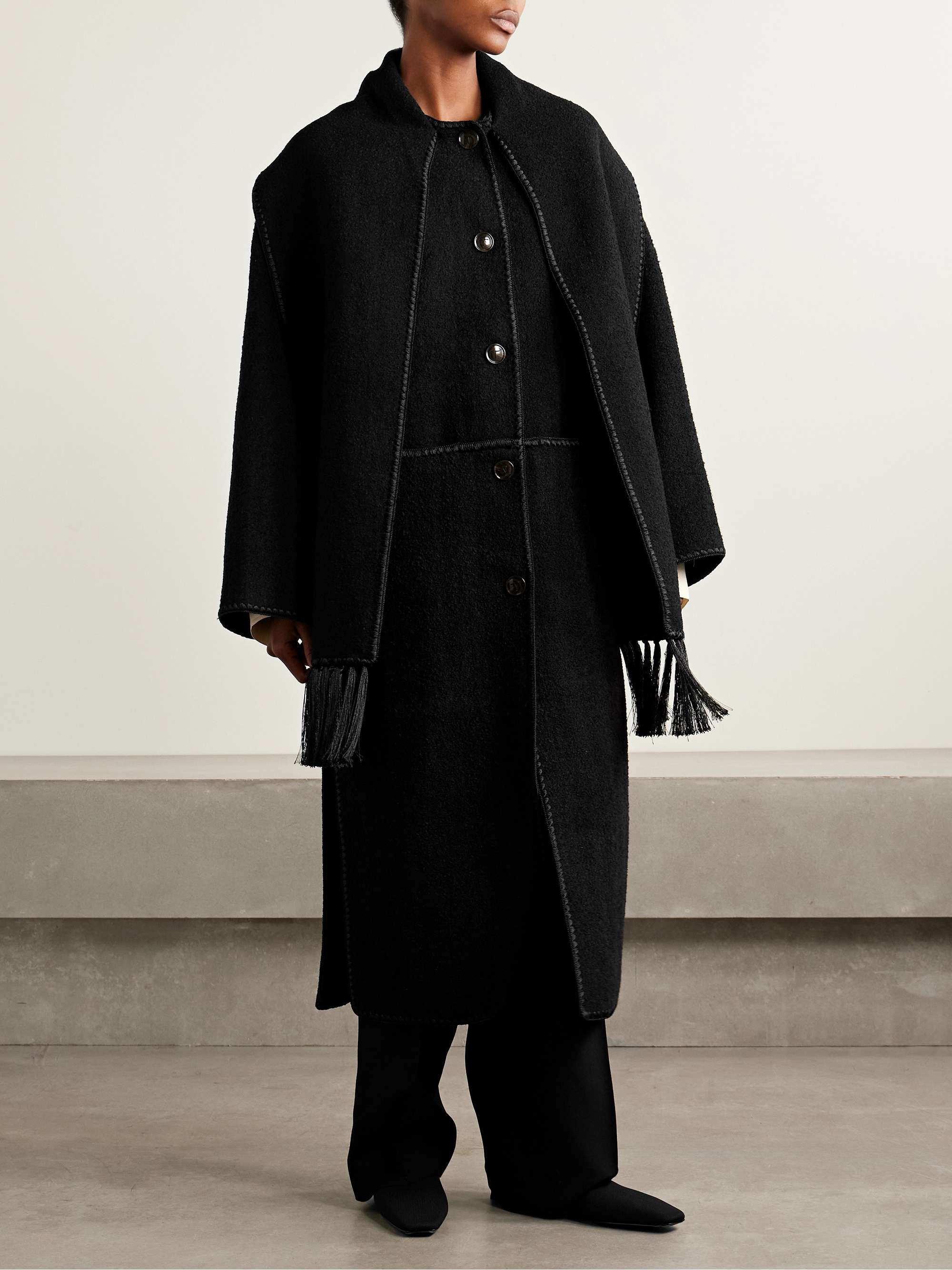 Draped fringed wool-blend bouclé jacket view