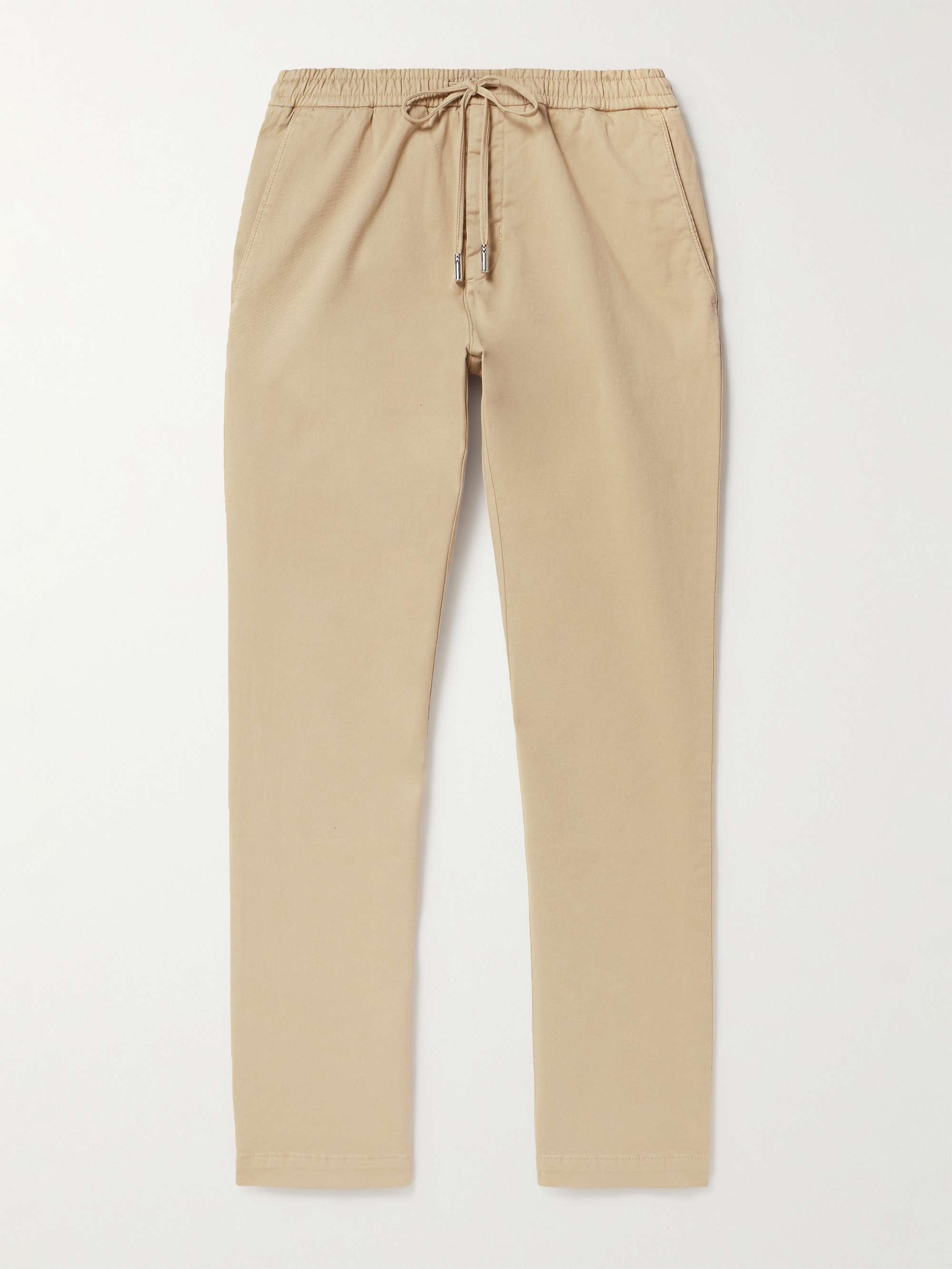 Straight-Leg Cotton-Blend Twill Drawstring Trousers view