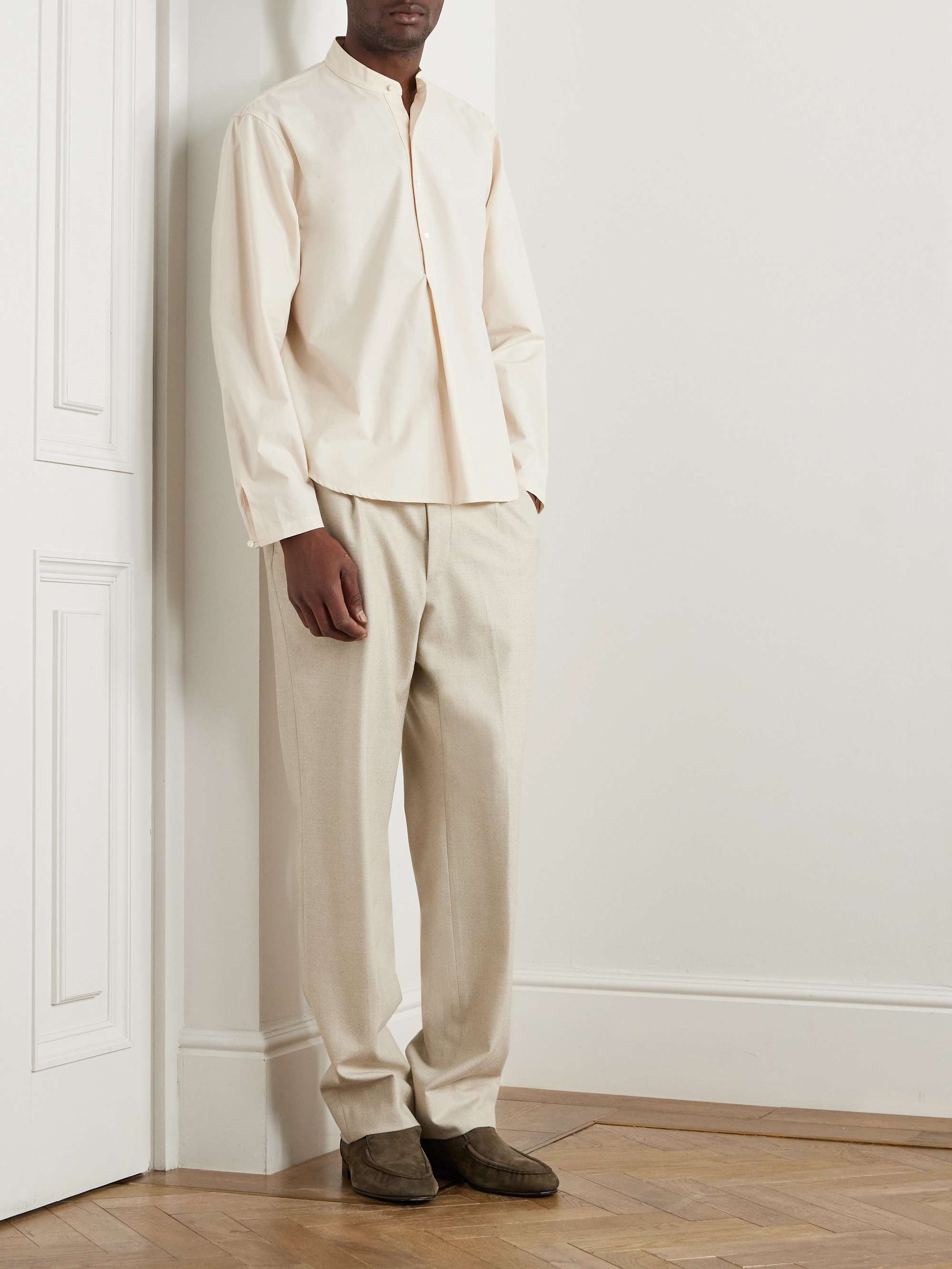 Grandad-Collar Cotton-Poplin Half-Placket Shirt view