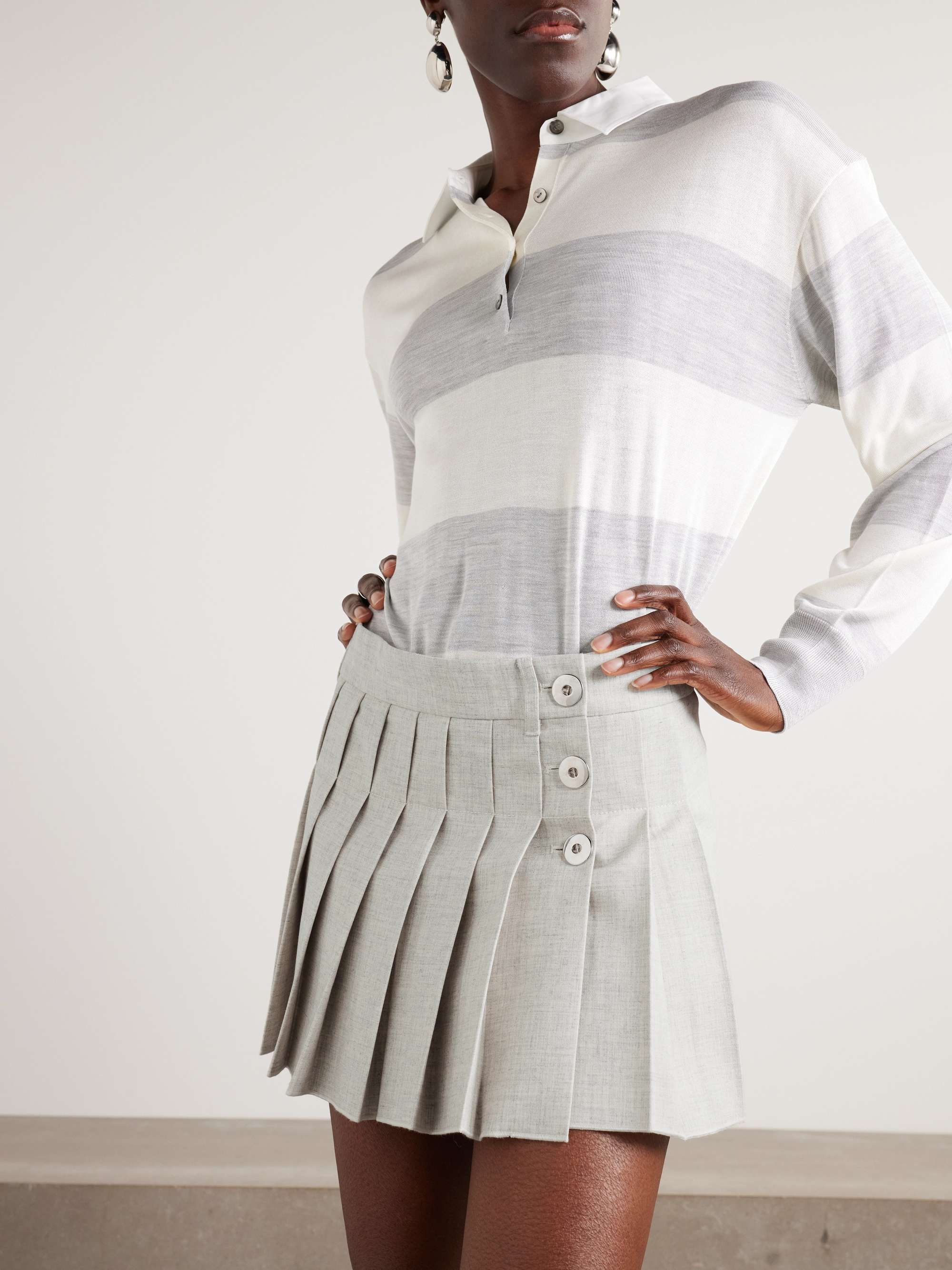 Pleated cotton and linen-blend mini skirt view