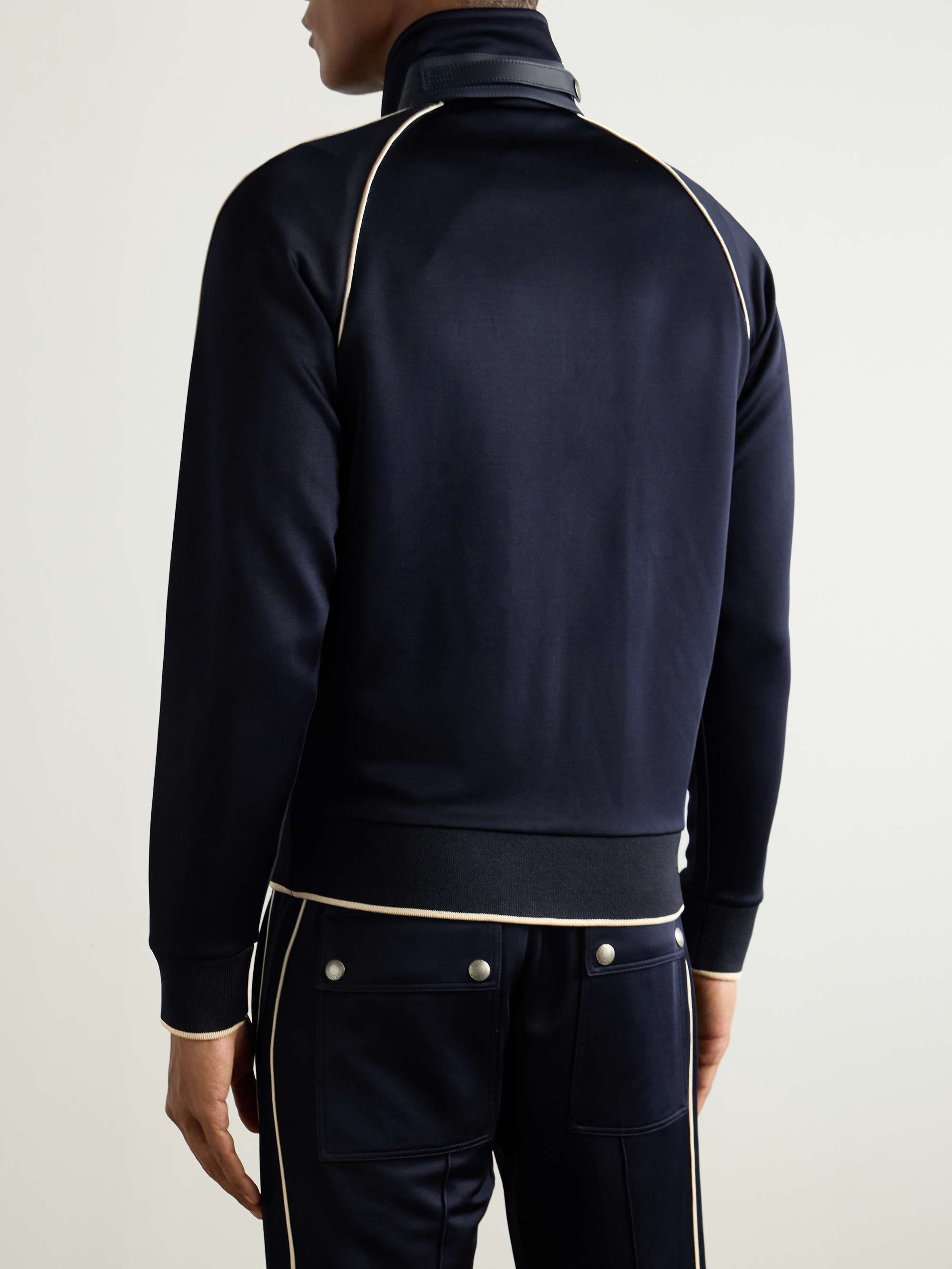 Slim-Fit Leather-Trimmed Tech-Jersey Track Jacket view