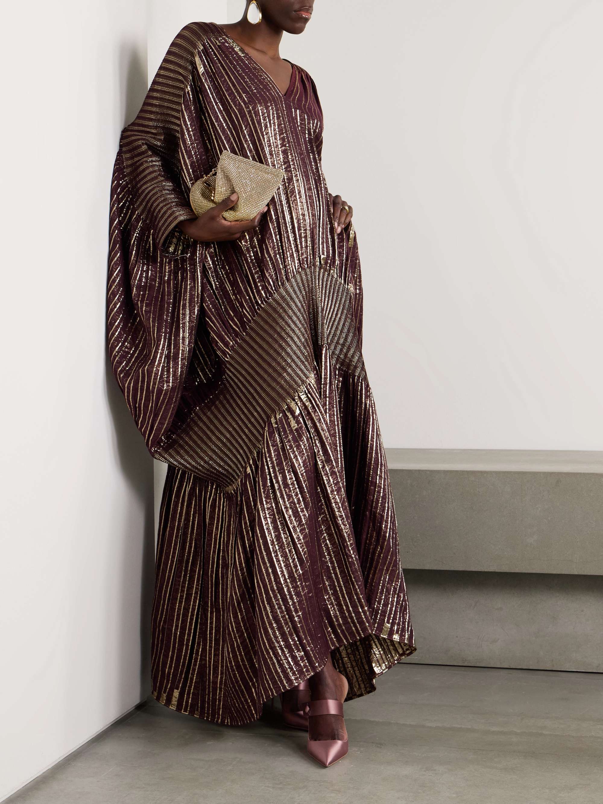 Striped metallic voile and stretch-knit kaftan view