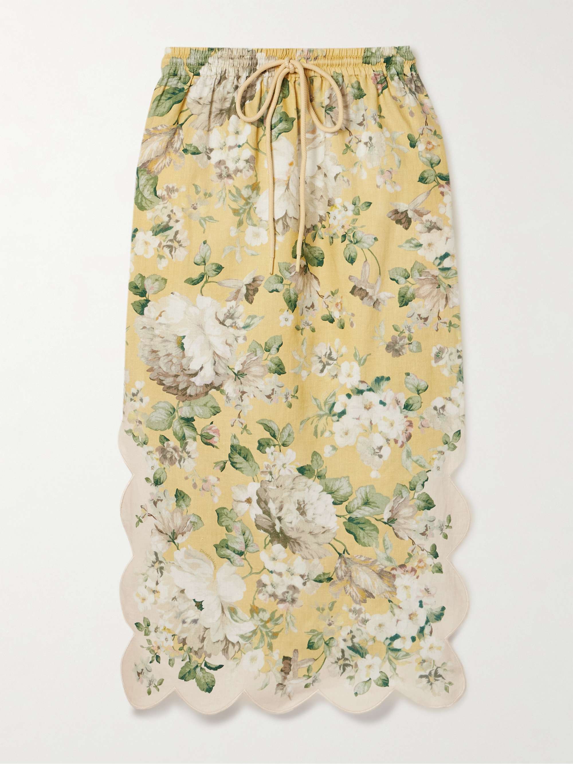 Acacia scalloped floral-print linen midi skirt view
