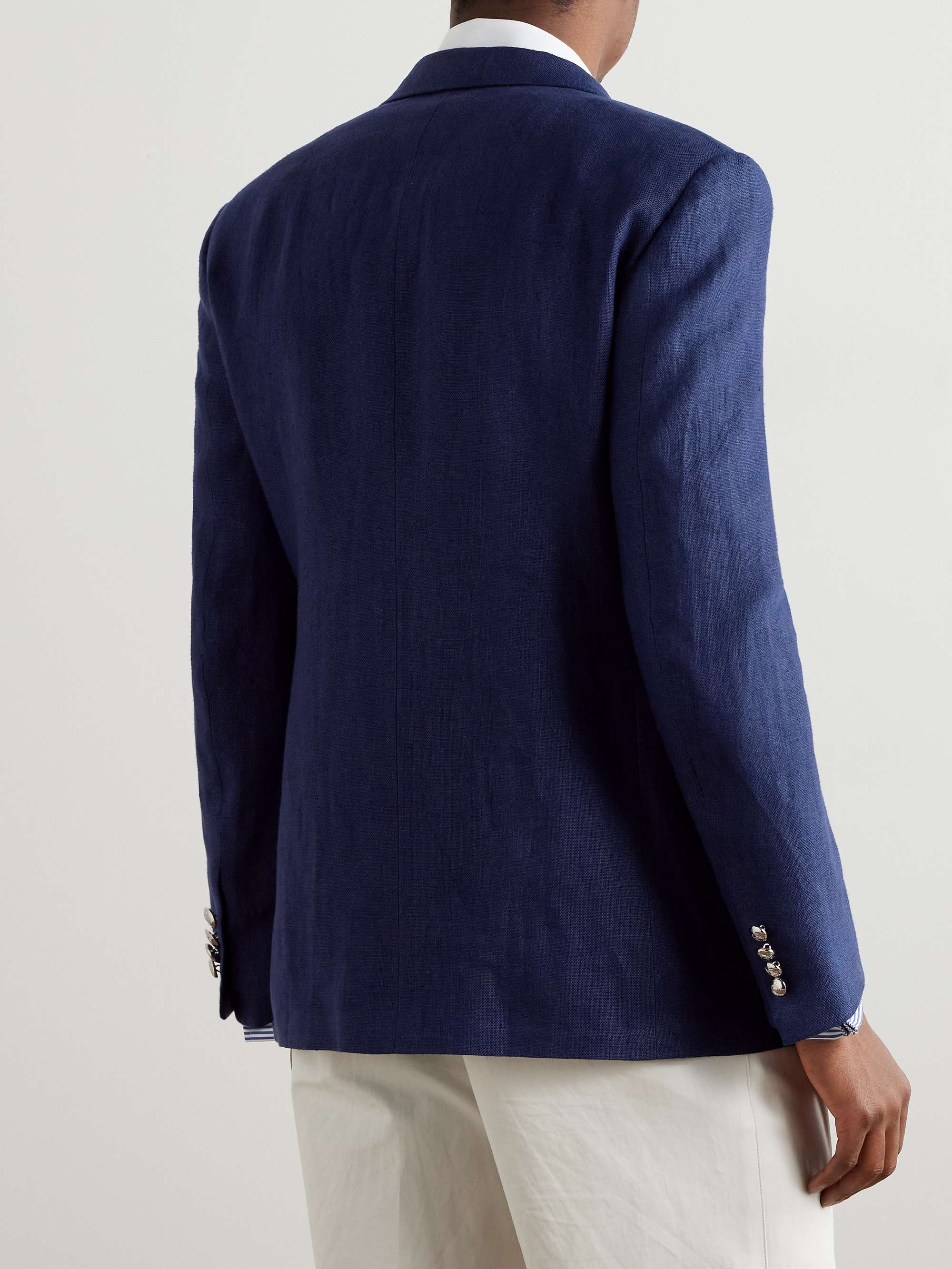 Double-Breasted Satin-Trimmed Linen-Canvas Blazer view